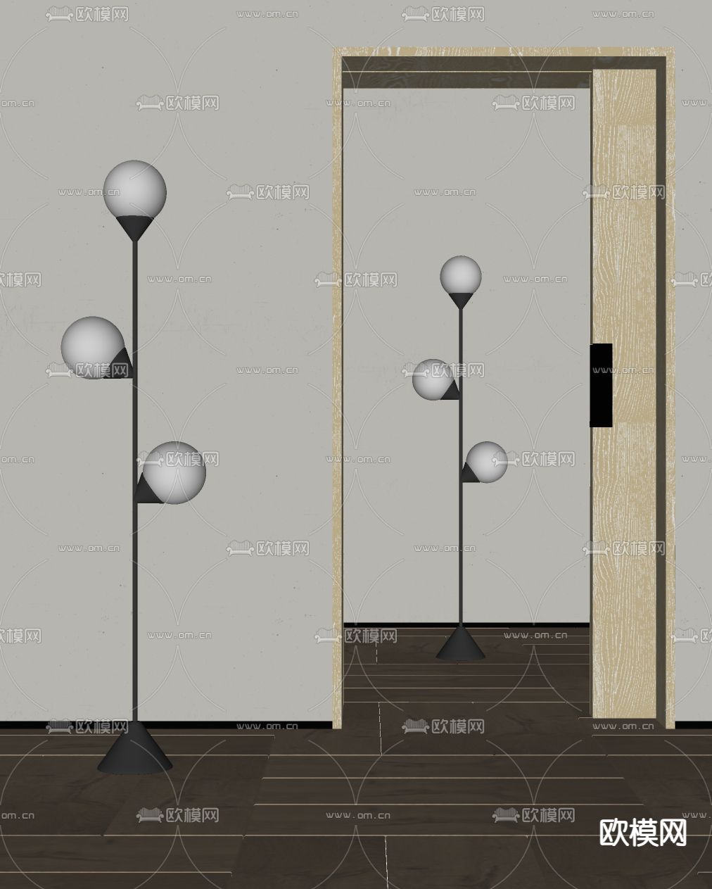 多头落地灯su模型下载（渲染图2）