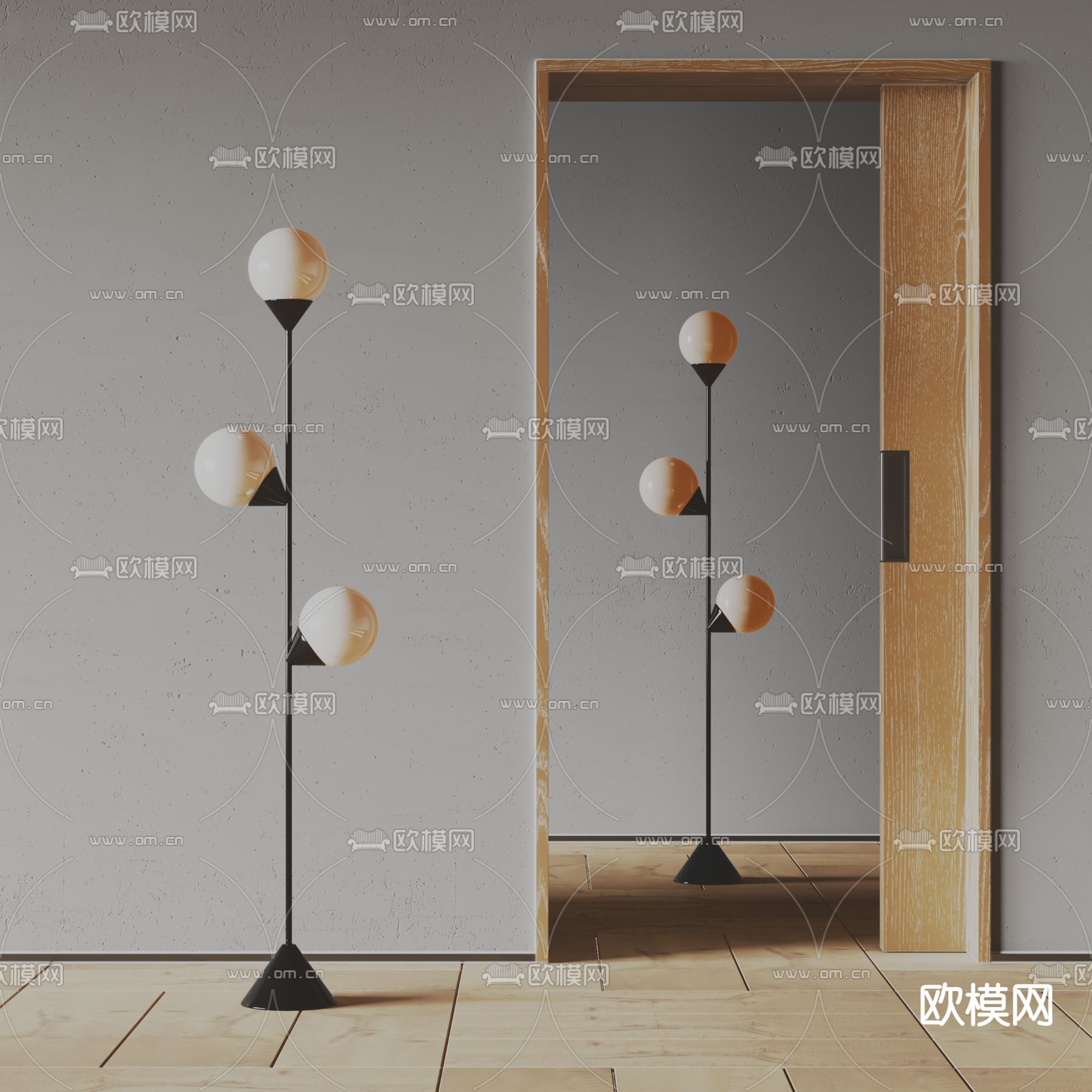 多头落地灯su模型下载（渲染图1）