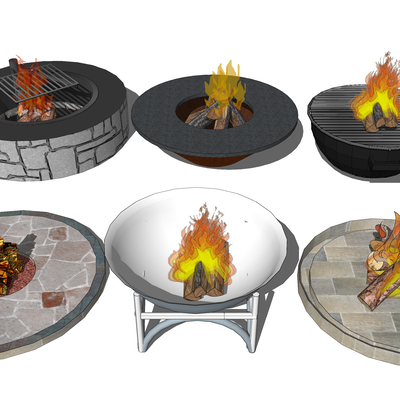  炉火壁炉 火焰 火堆篝火su模型 