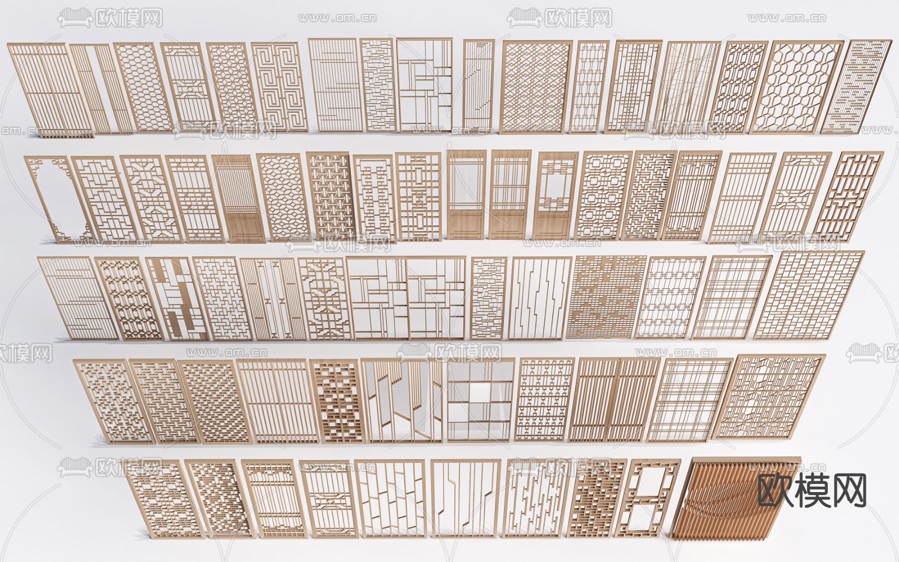中式屏风 花格窗 隔断su模型下载（渲染图1）