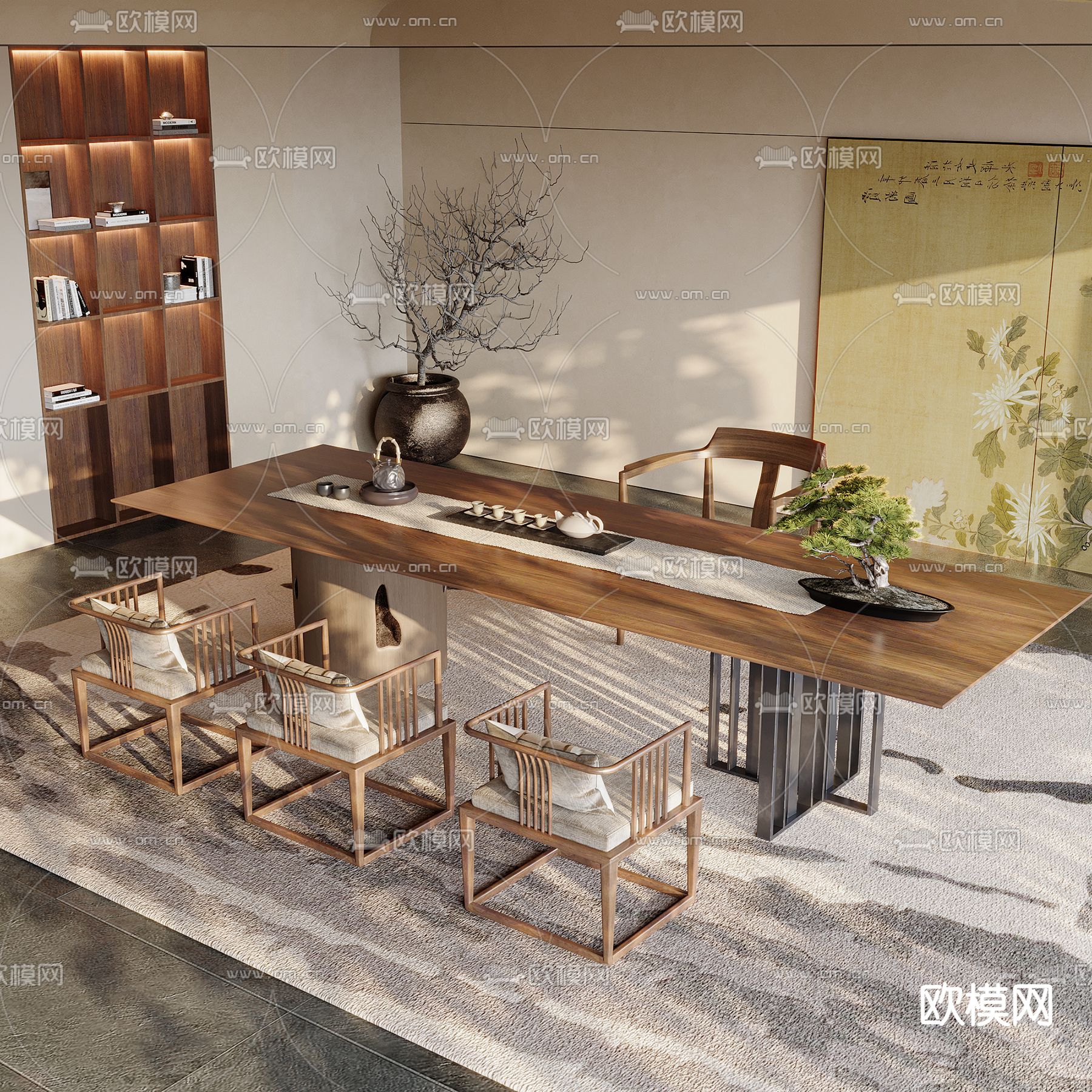新中式茶桌 茶台3d模型下载_ID14267867_3dmax免费模型-欧模网