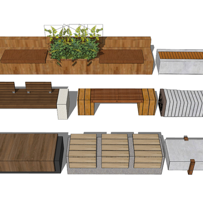  户外座椅 公园长凳su模型 