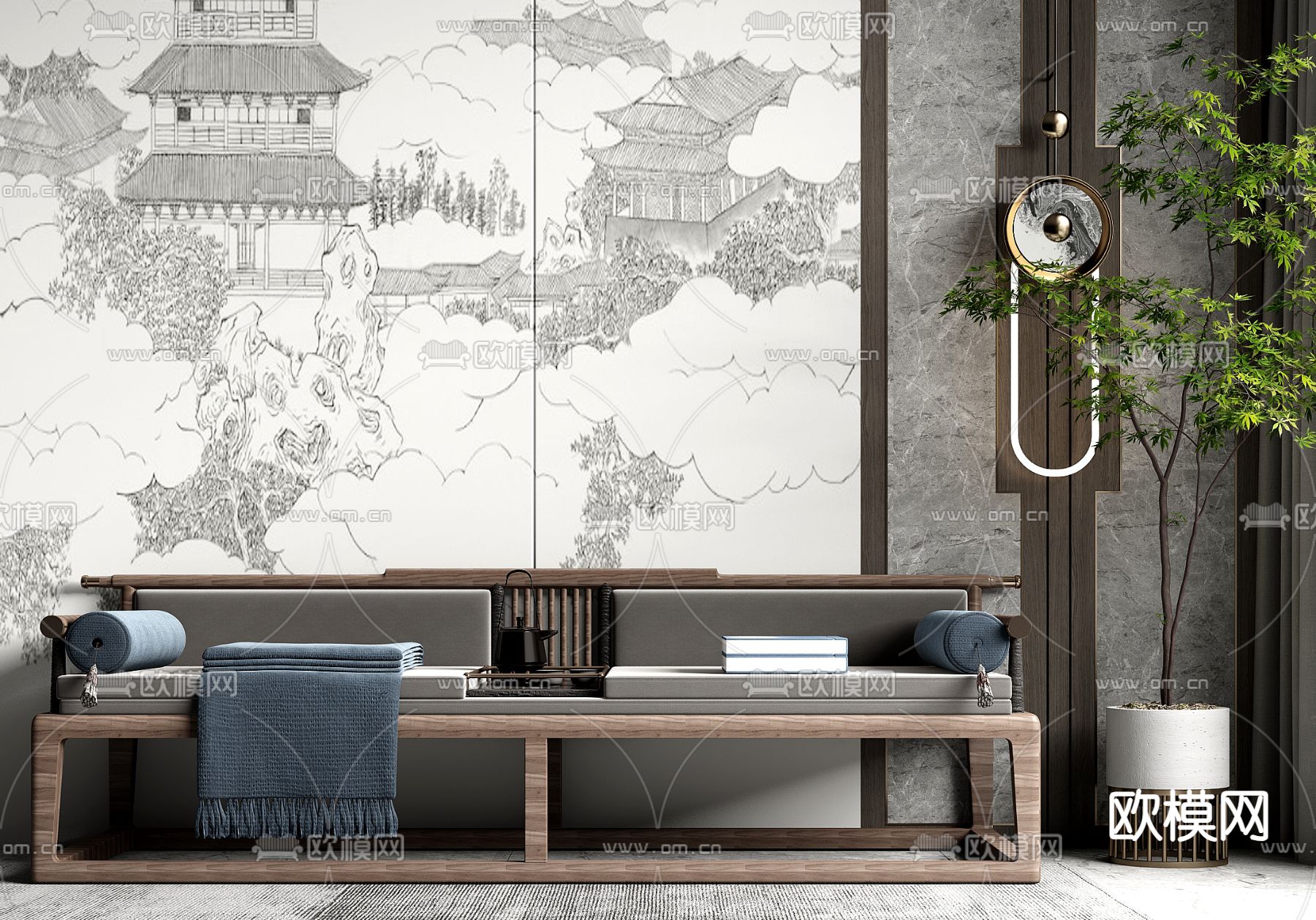 新中式沙发 罗汉床3d模型下载