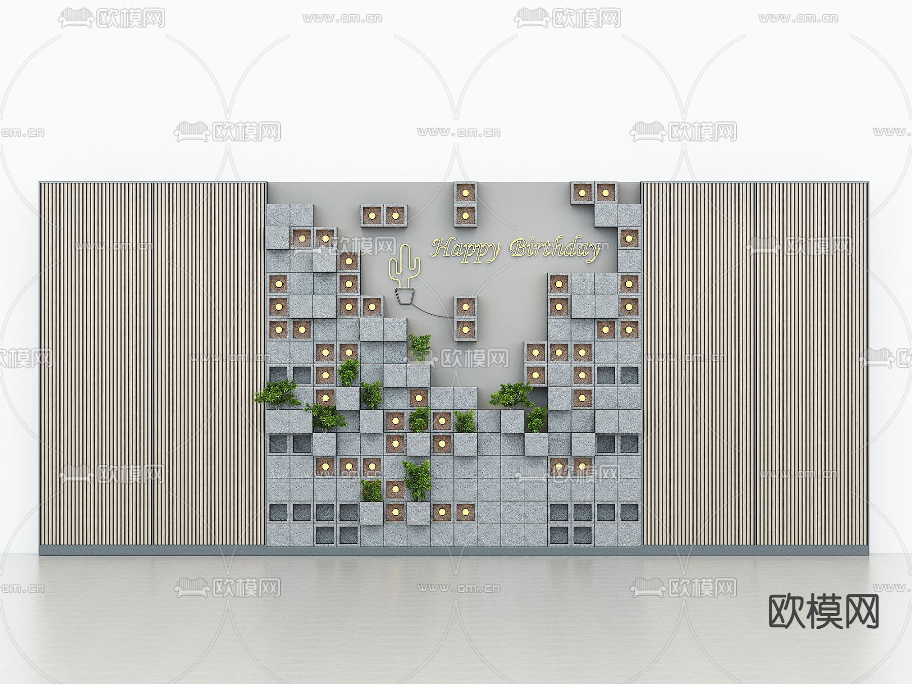 隔断墙 植物墙 造型墙su模型下载（渲染图2）