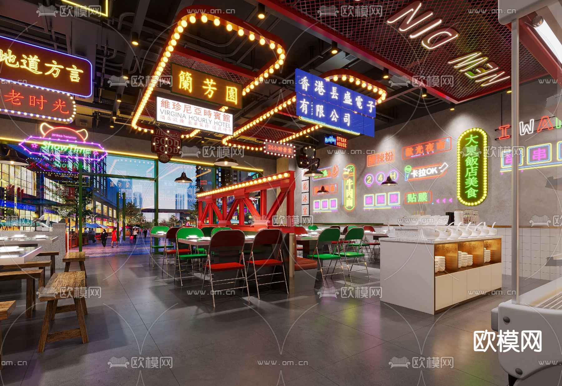 工业风火锅店 串串店3d模型下载（渲染图1）