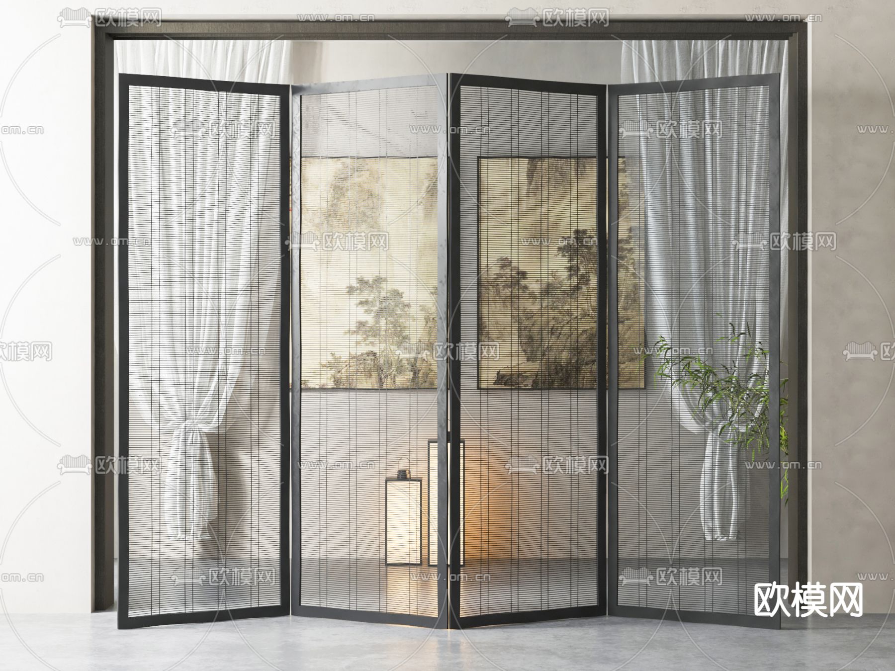 新中式屏风 隔断su模型下载（渲染图1）