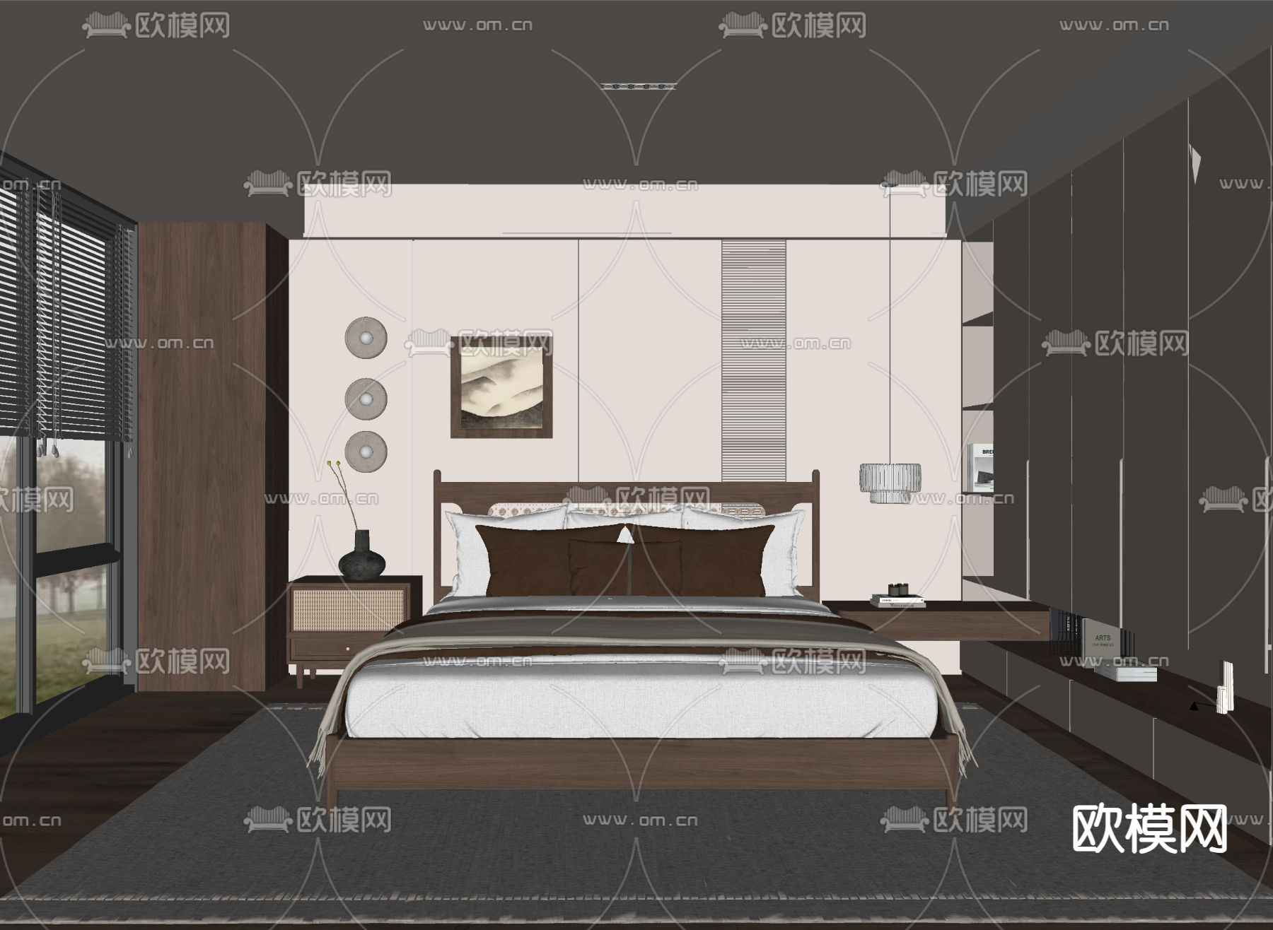 新中式卧室 主人房su模型下载（渲染图2）