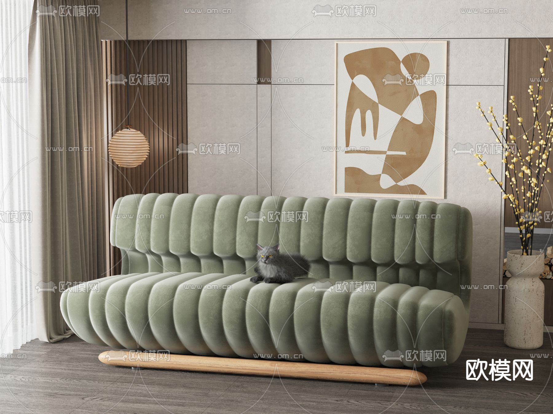 现代多人沙发su模型下载（渲染图1）