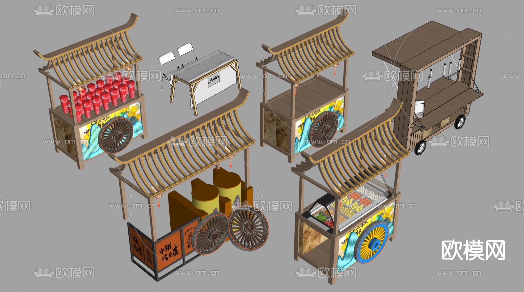 现代小吃摊位 网红摊位su模型下载（渲染图2）