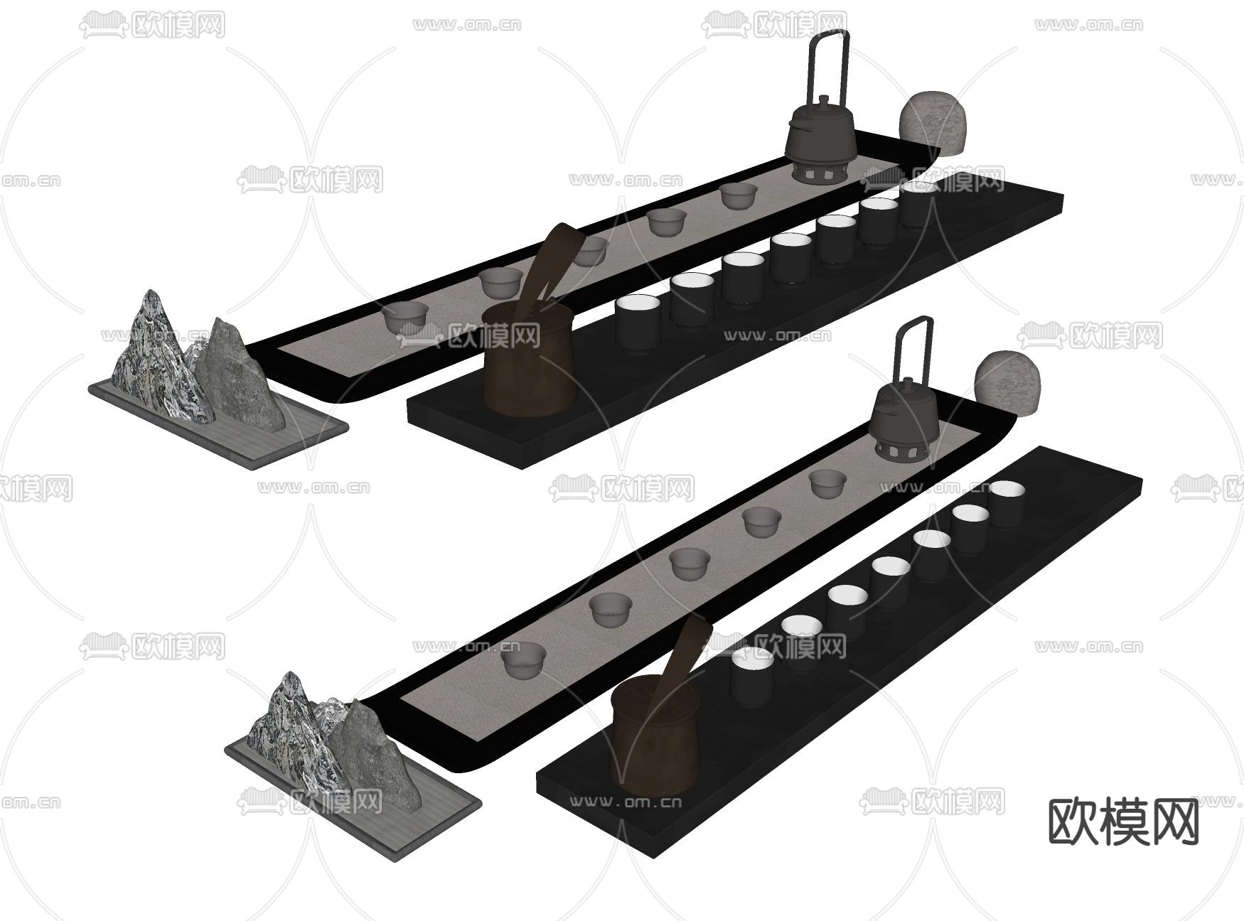 茶具 茶杯 茶盘su模型下载（渲染图2）