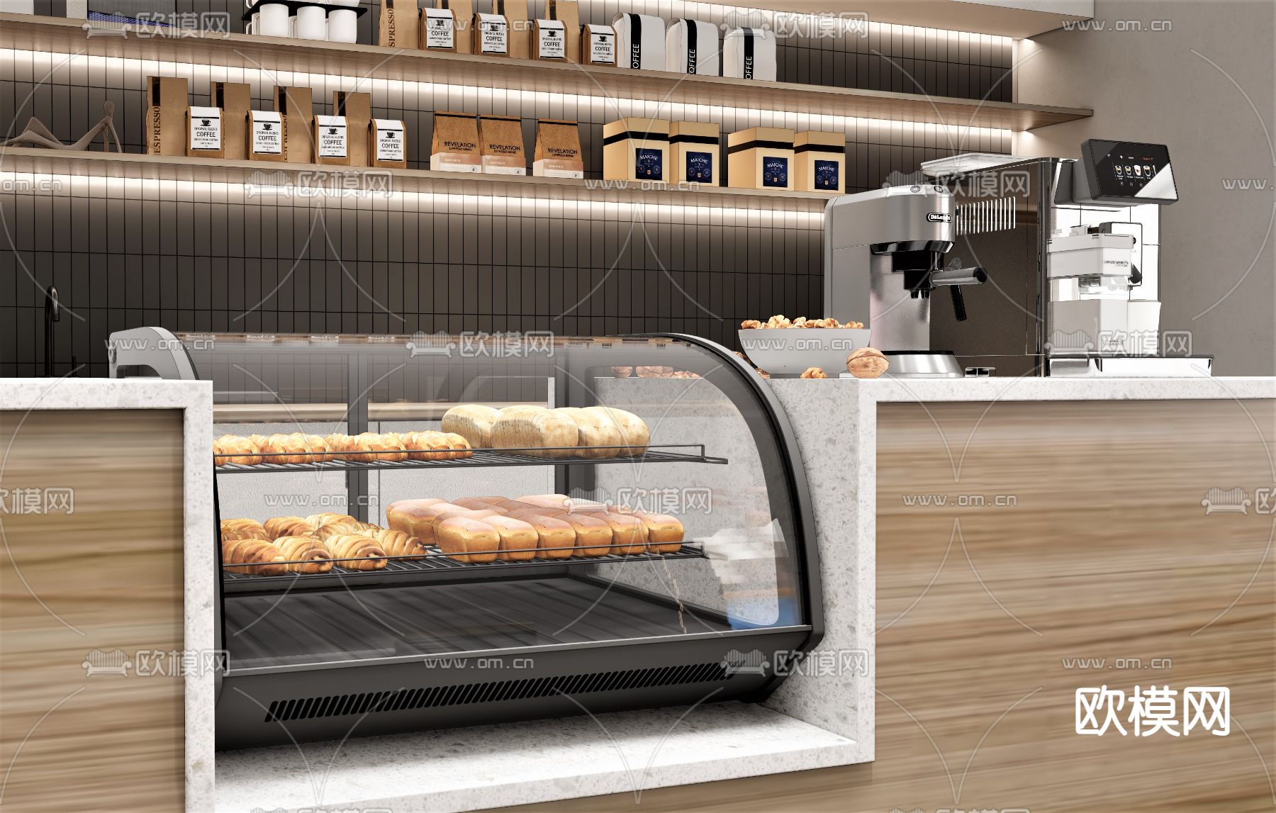 咖啡豆 食物 面包蛋糕 咖啡机su模型下载（渲染图1）