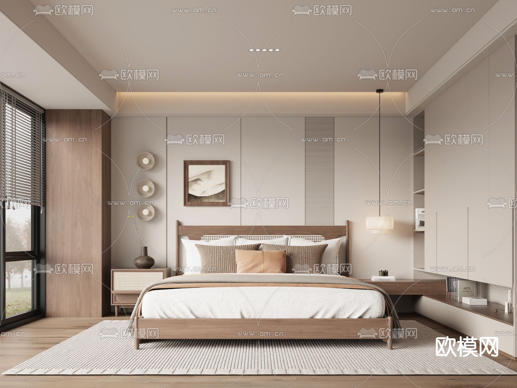 新中式卧室 主人房su模型下载（渲染图1）