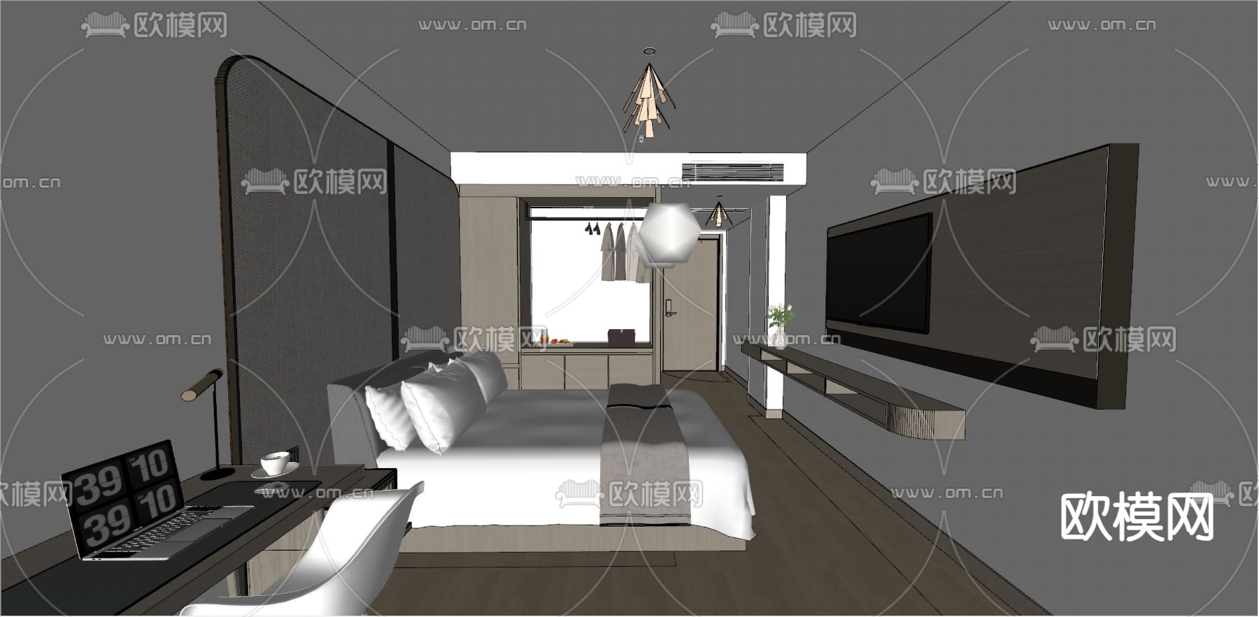 现代酒店客房su模型下载（渲染图2）