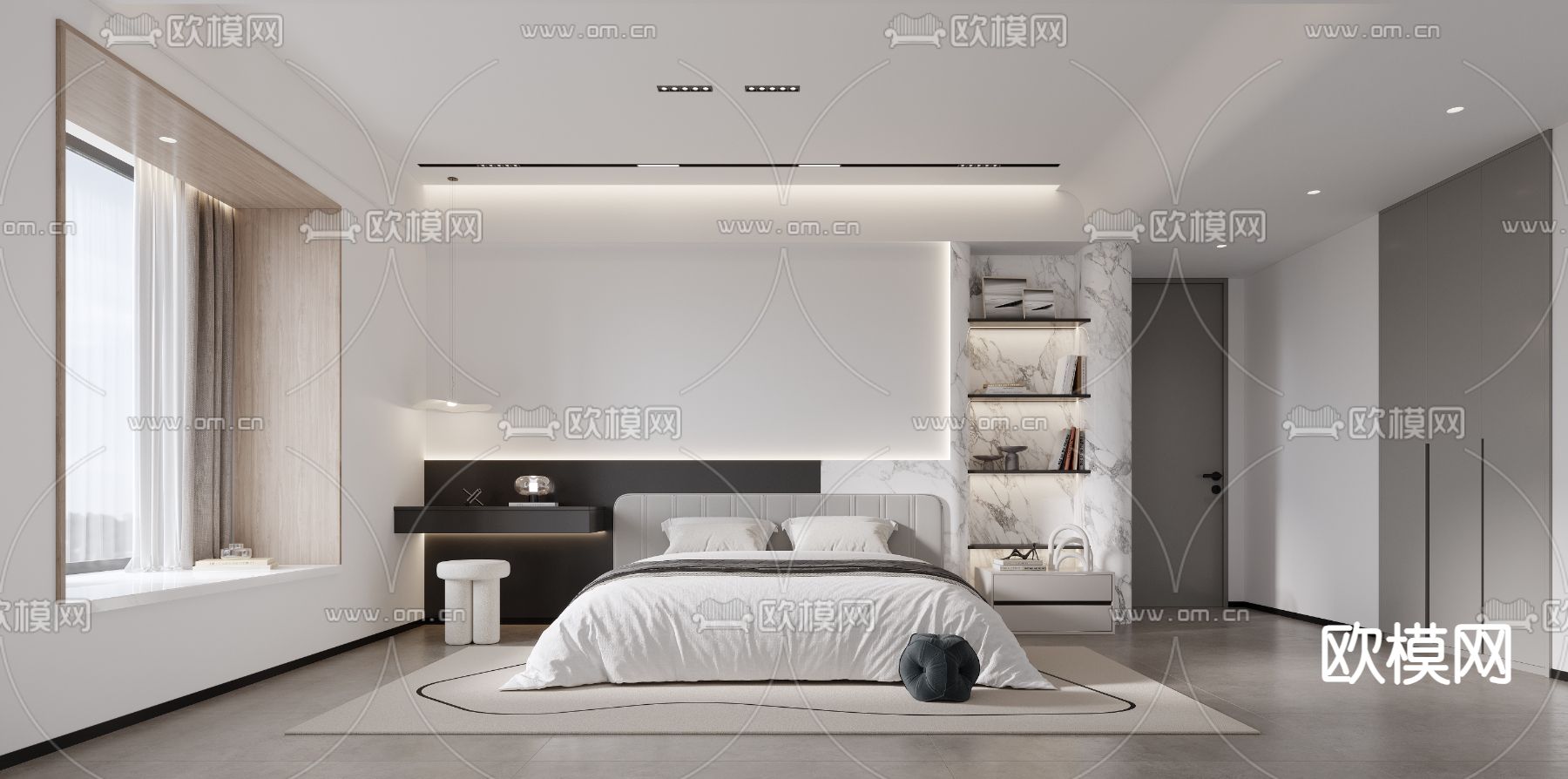 奶油风卧室 主卧3d模型下载