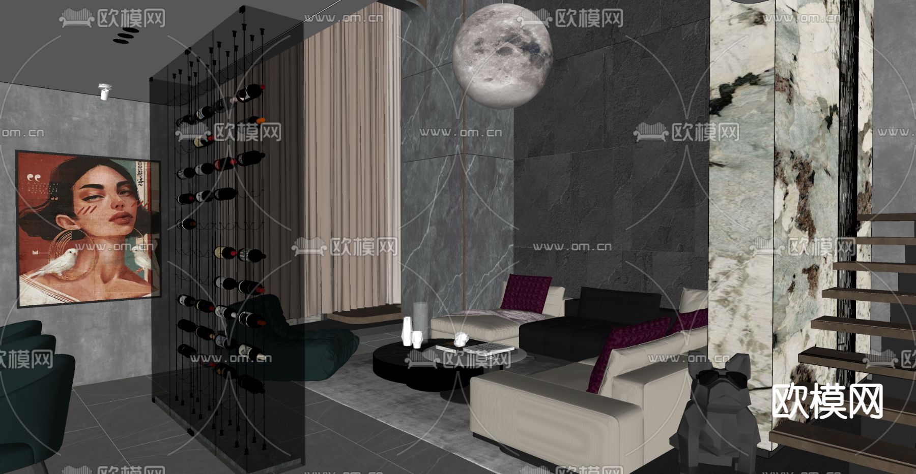 现代别墅客厅su模型下载（渲染图4）