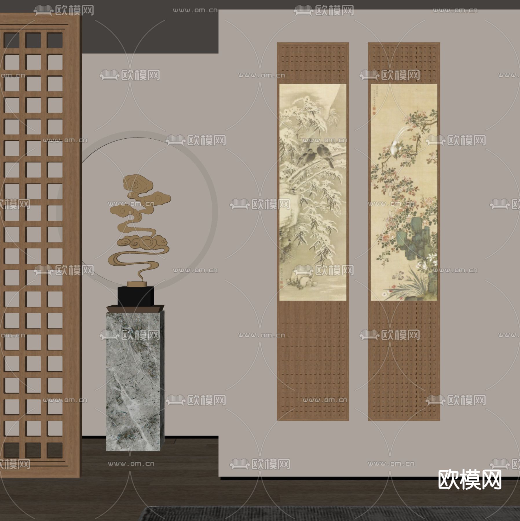 新中式装饰画su模型