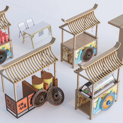  现代小吃摊位 网红摊位su模型 