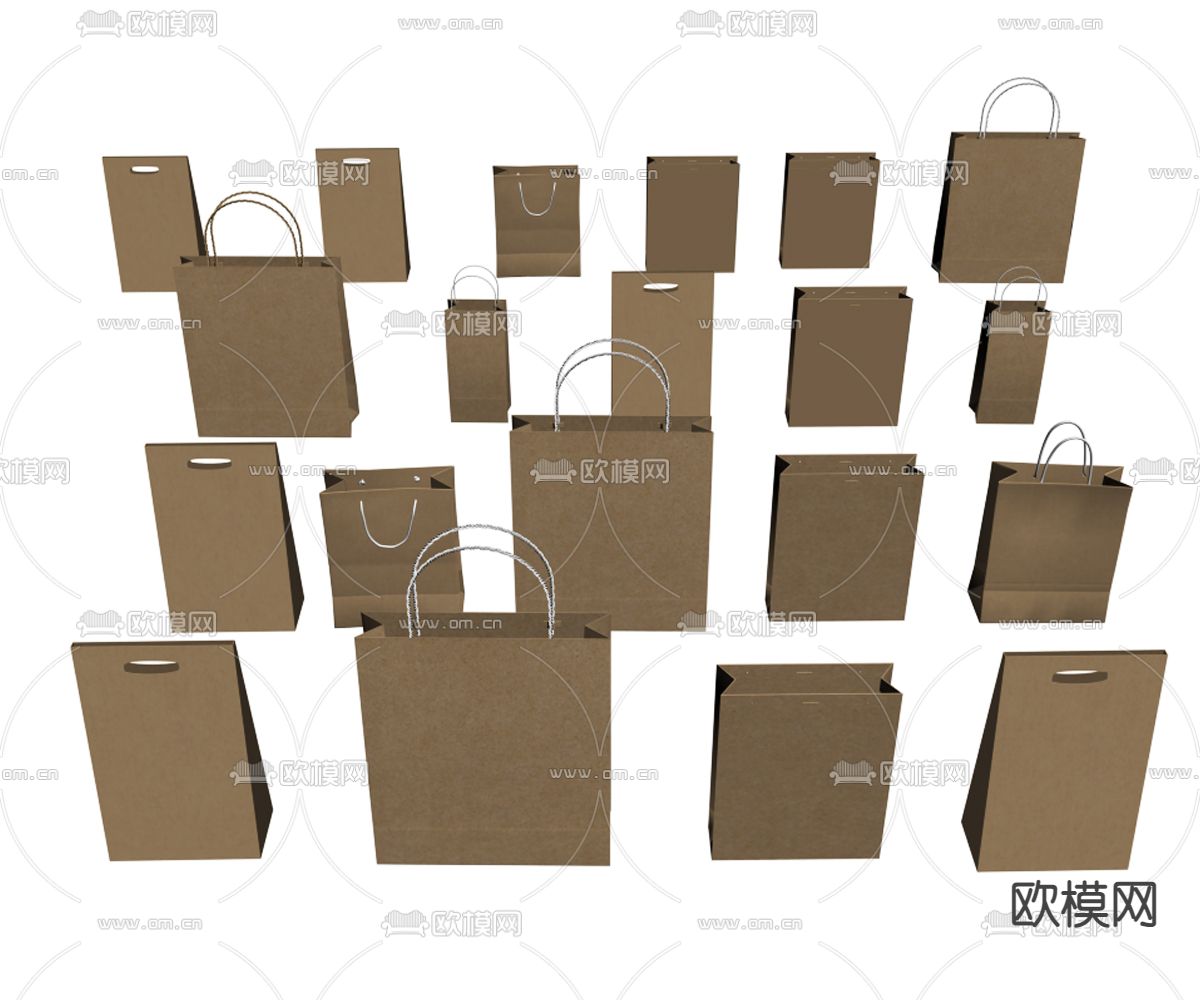 手提袋 纸盒 牛皮纸 包装盒su模型下载（渲染图2）