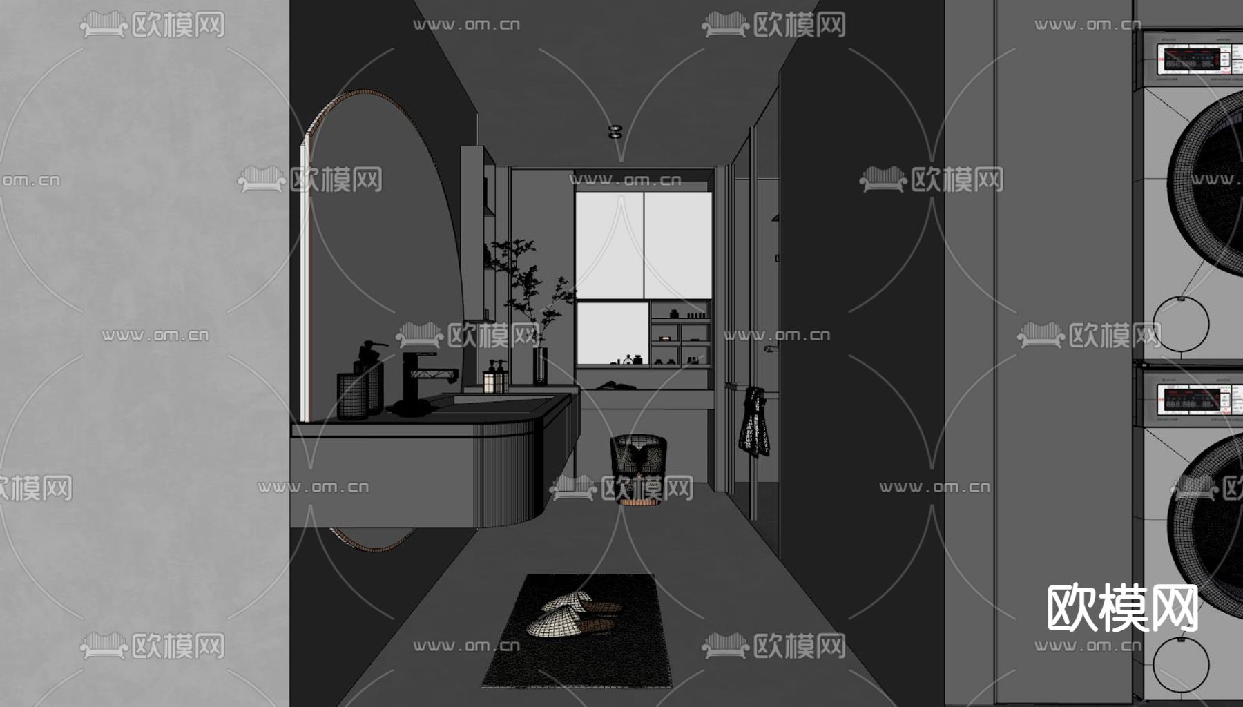暗黑风卫生间 浴室su模型下载（渲染图2）