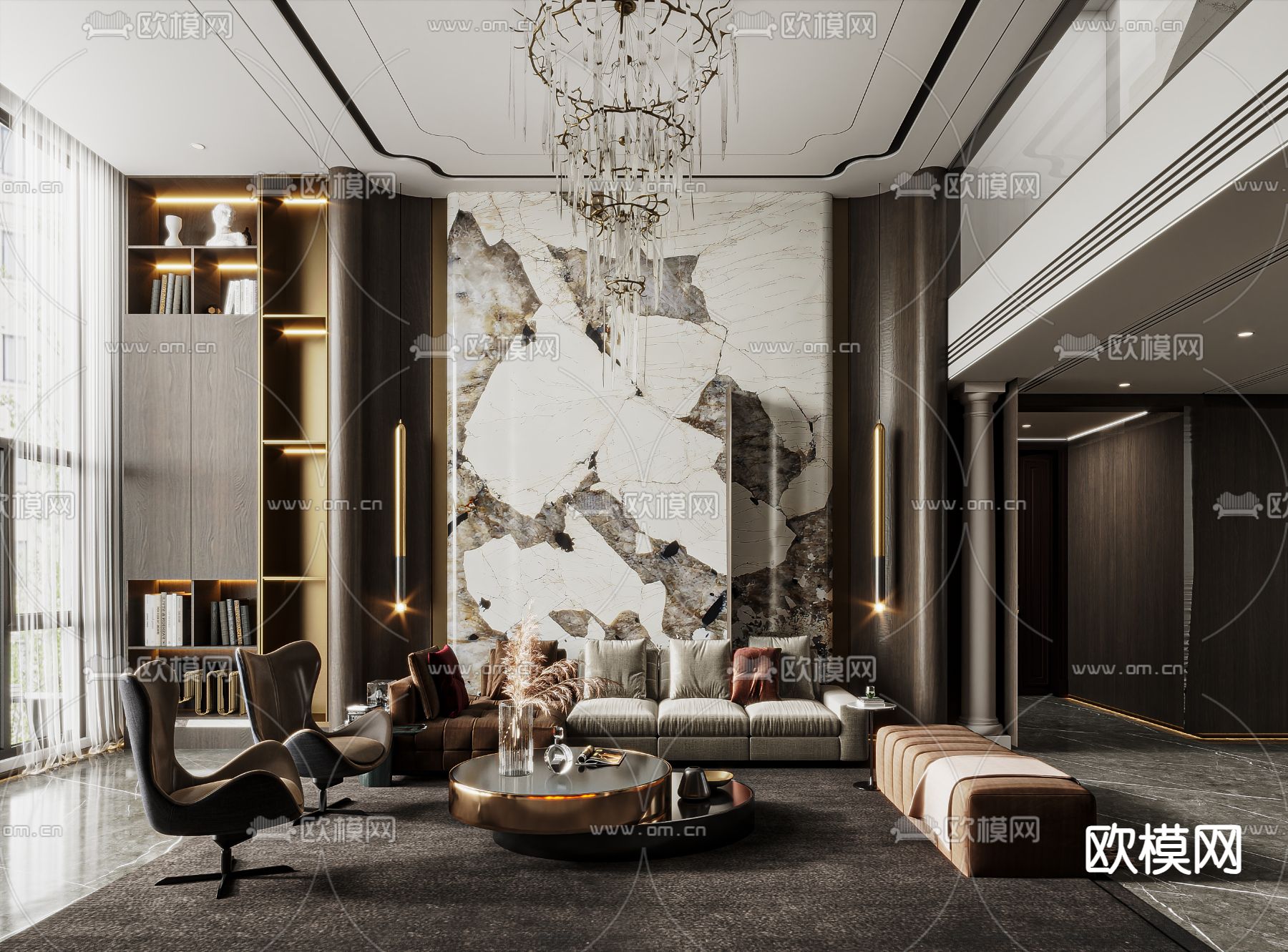 现代别墅客餐厅su模型下载（渲染图1）