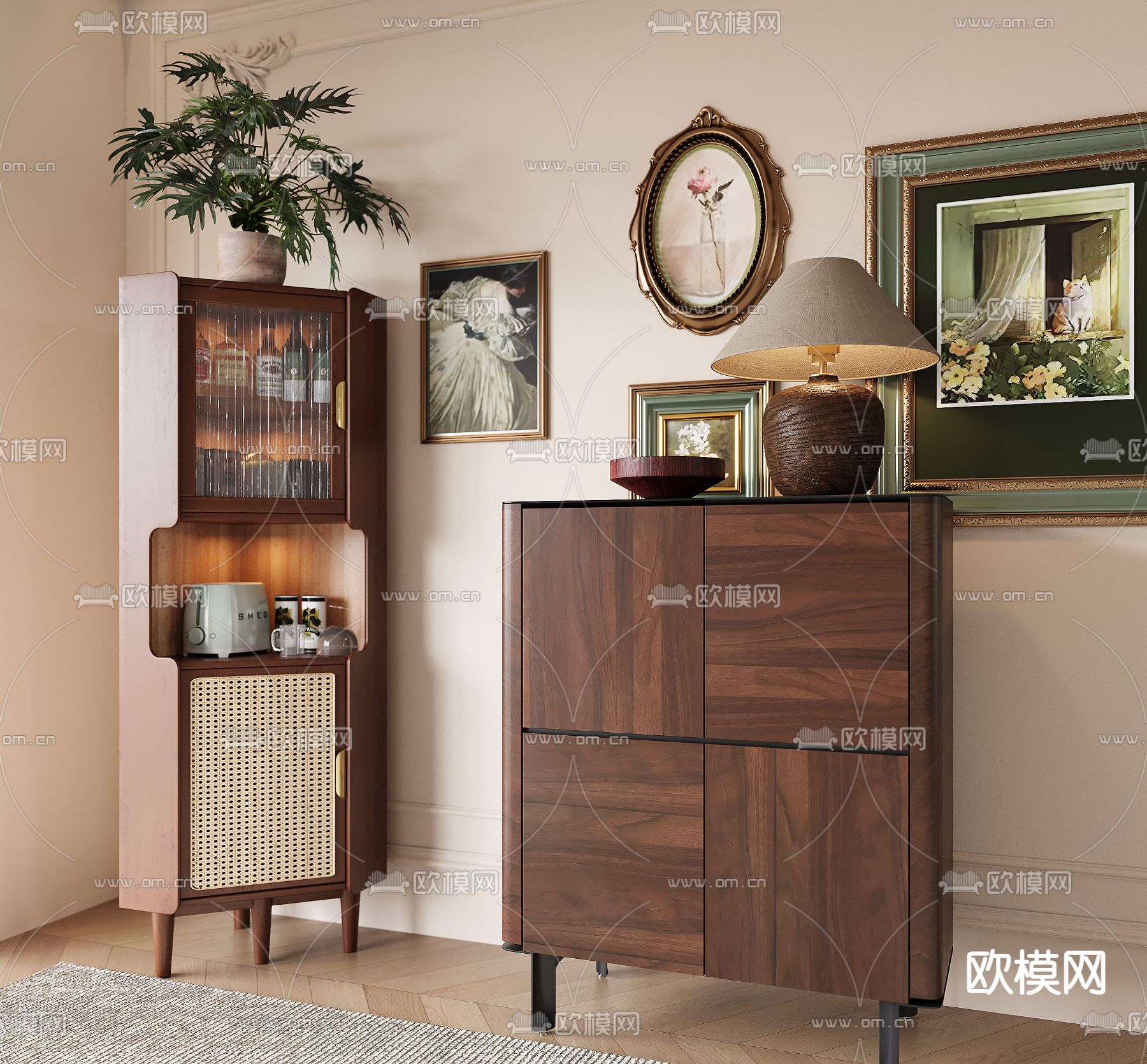 中古风边柜 餐边柜3d模型下载_ID14269269_3dmax免费模型-欧模网