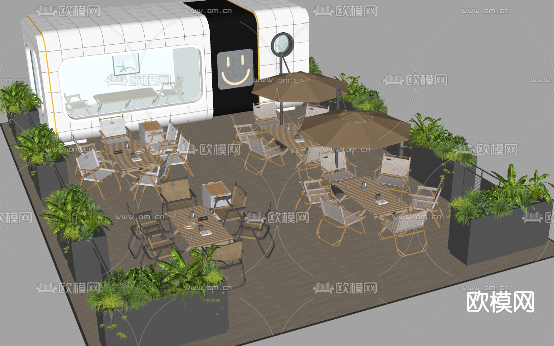 现代商业外摆 户外桌椅su模型下载（渲染图2）