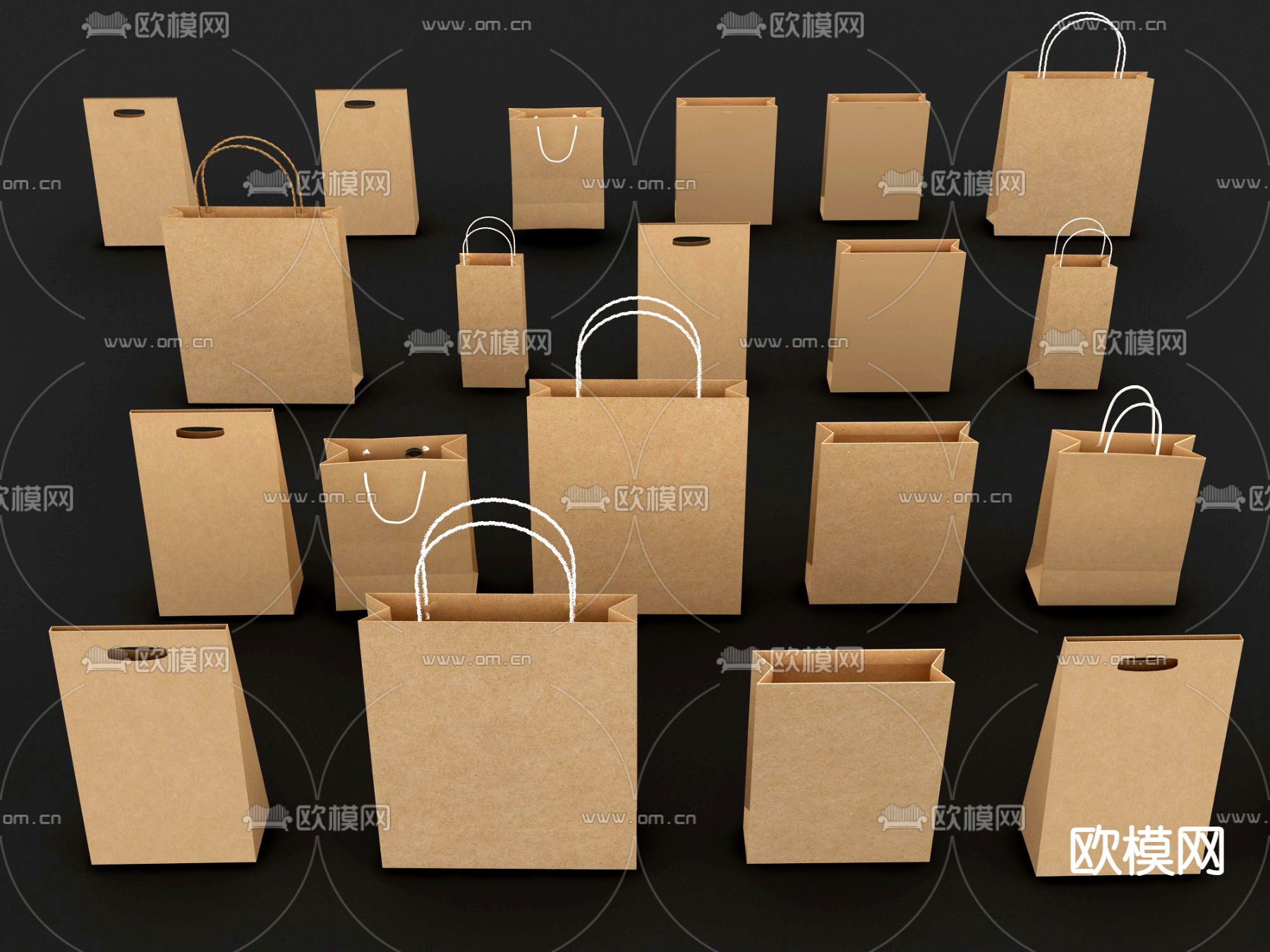 手提袋 纸盒 牛皮纸 包装盒su模型下载（渲染图1）