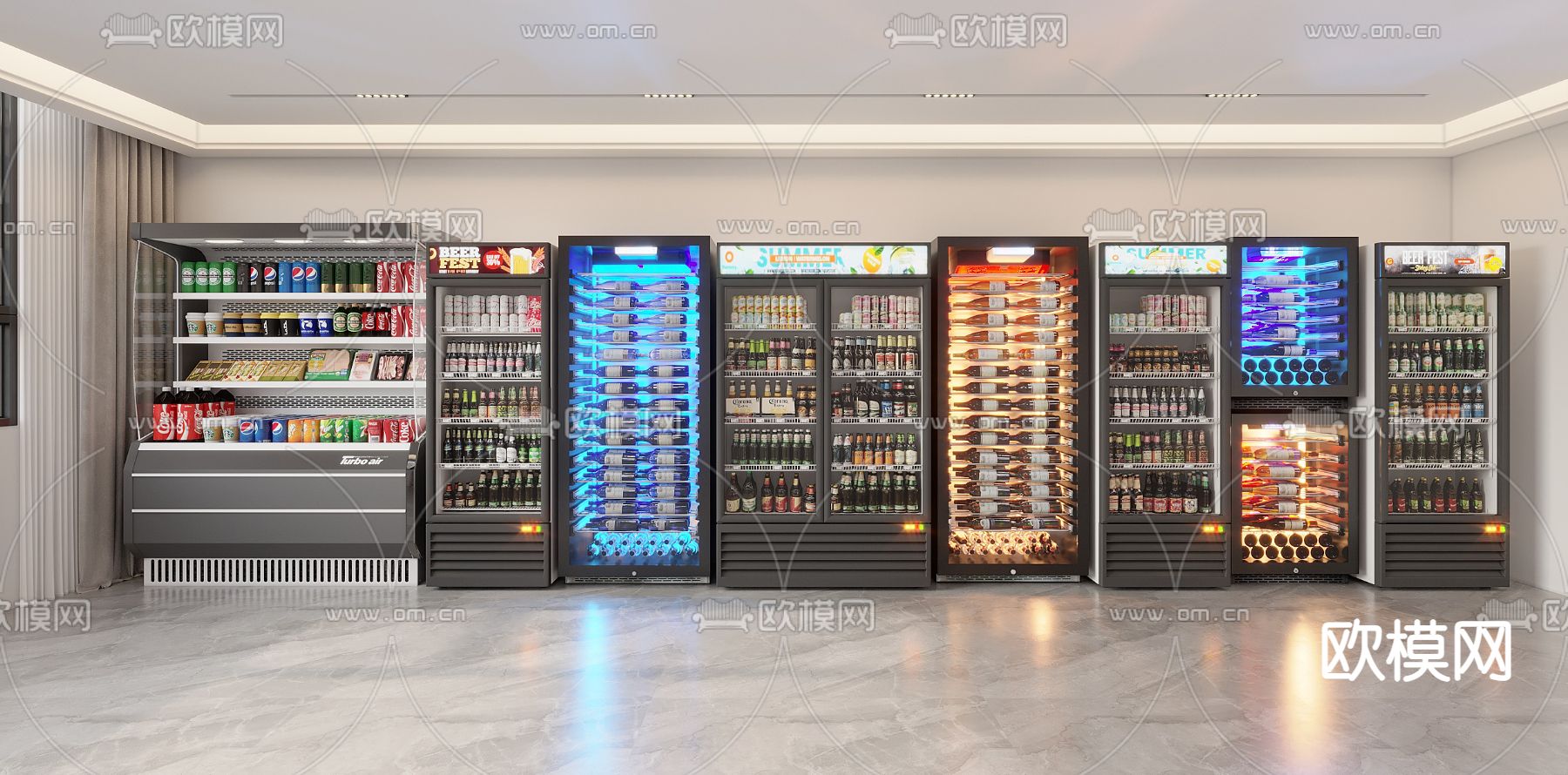 超市冰箱 冰柜 饮料柜 冷藏柜3d模型下载