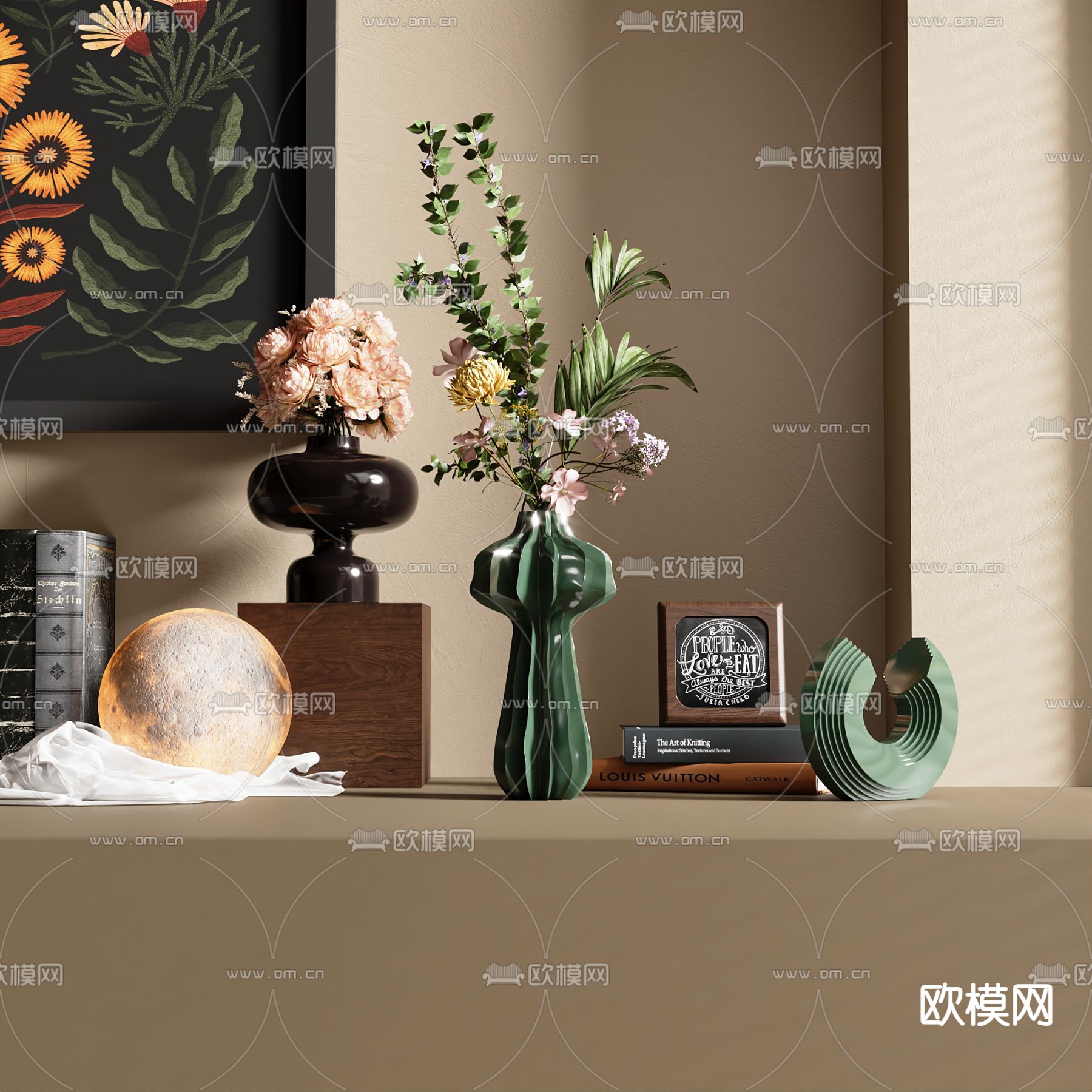 中古风装饰品摆件 花瓶 书籍su模型下载_ID14267997_sketchup模型下载-欧模网