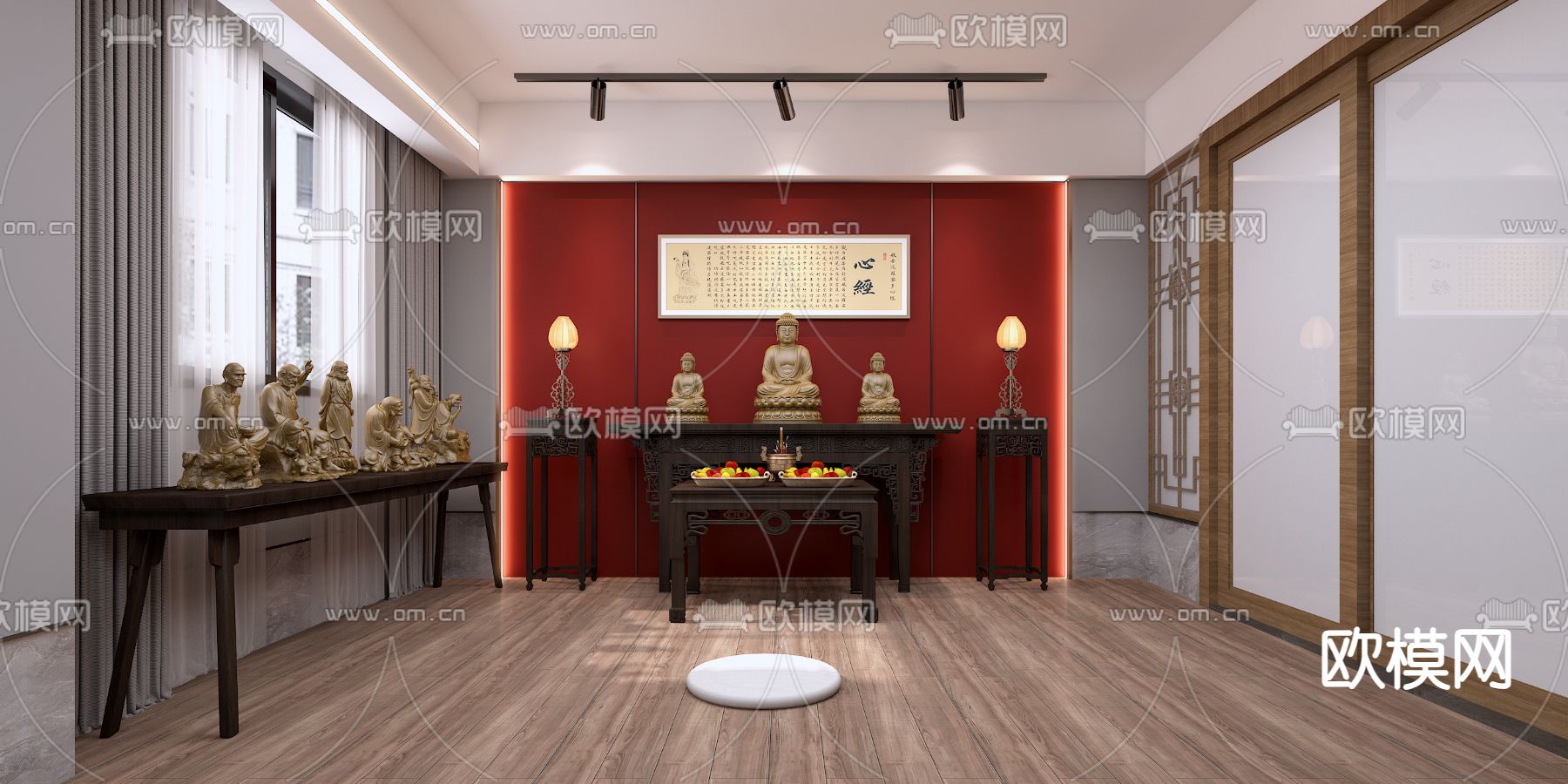 新中式祠堂 佛龛3d模型下载