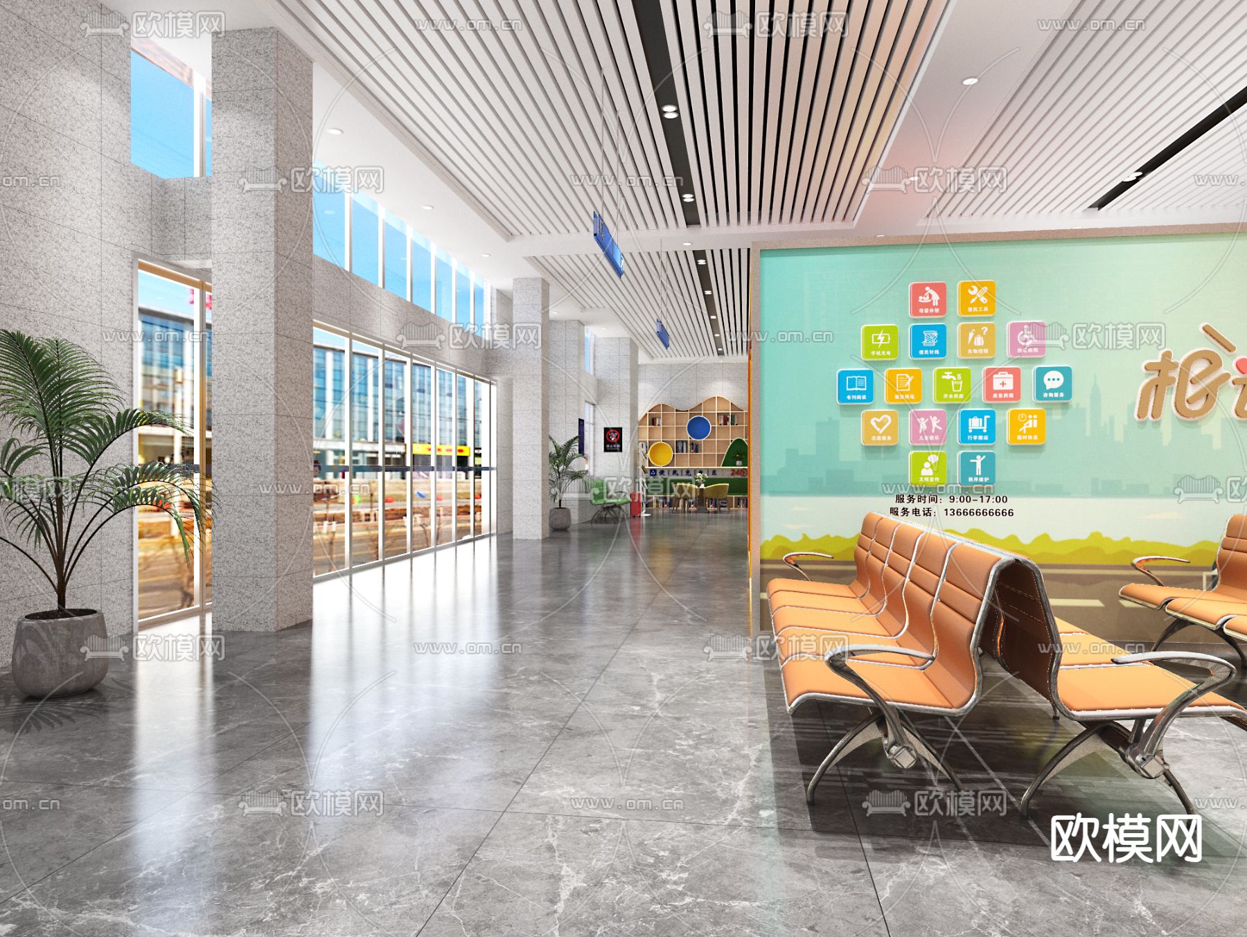 汽车站 候车厅3d模型下载（渲染图4）