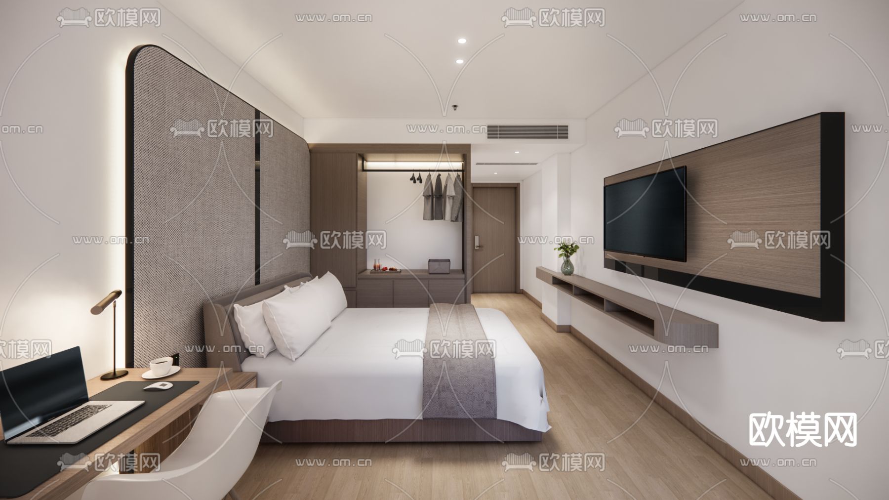 现代酒店客房su模型下载（渲染图1）