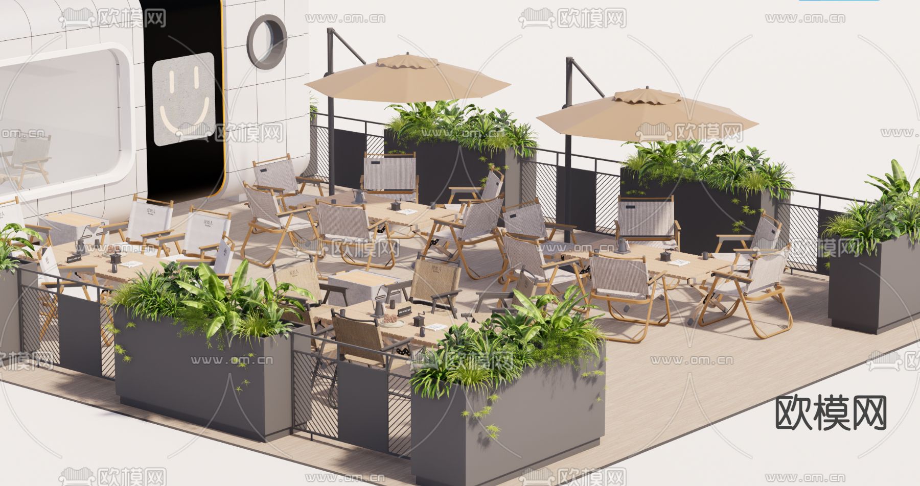 现代商业外摆 户外桌椅su模型下载（渲染图1）