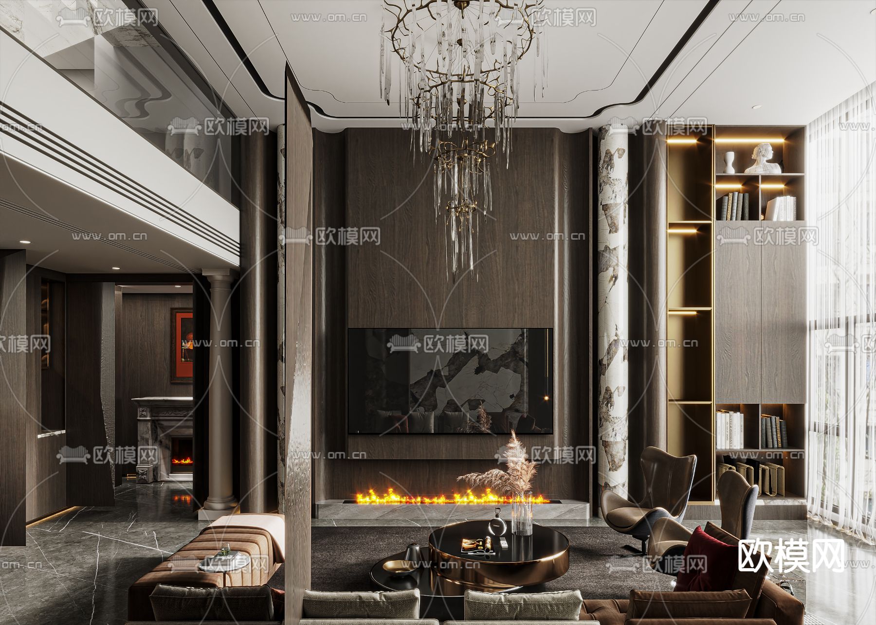 现代别墅客餐厅su模型下载（渲染图3）