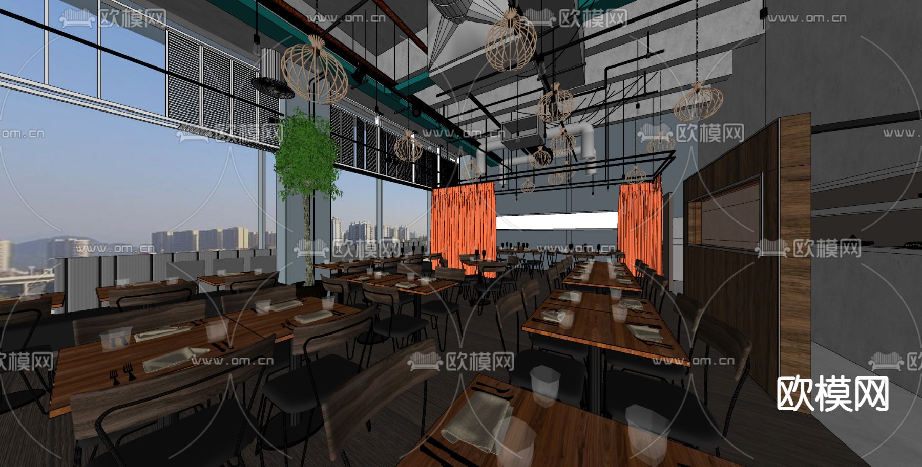 工业风餐厅su模型下载（渲染图2）