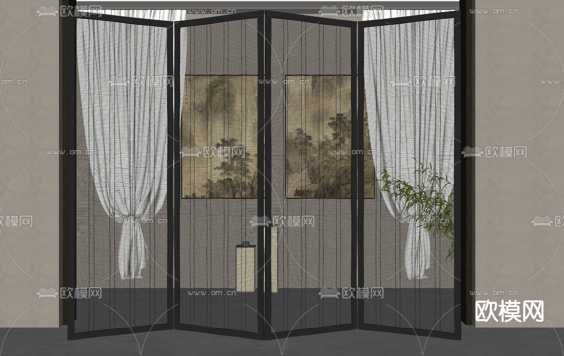 新中式屏风 隔断su模型下载（渲染图2）