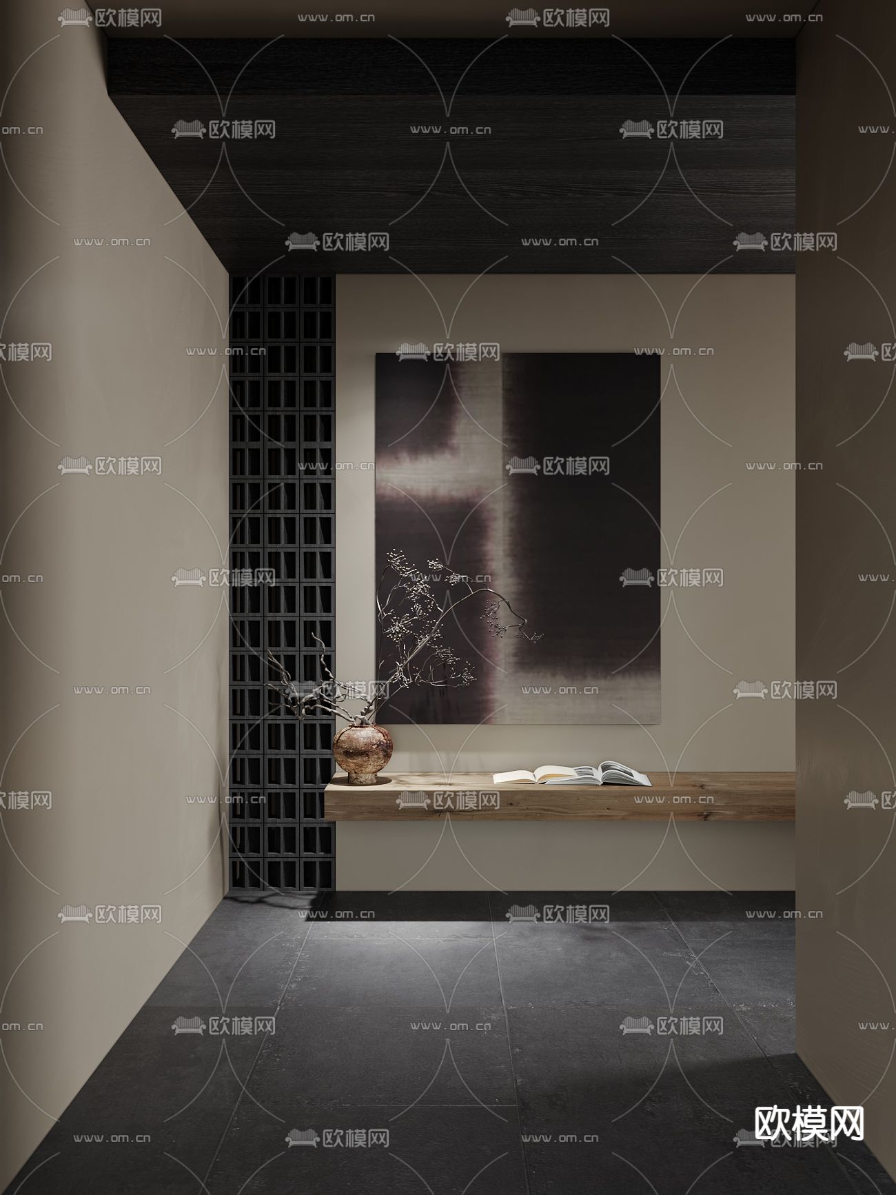侘寂风抽象画 挂画 装饰画3d模型下载