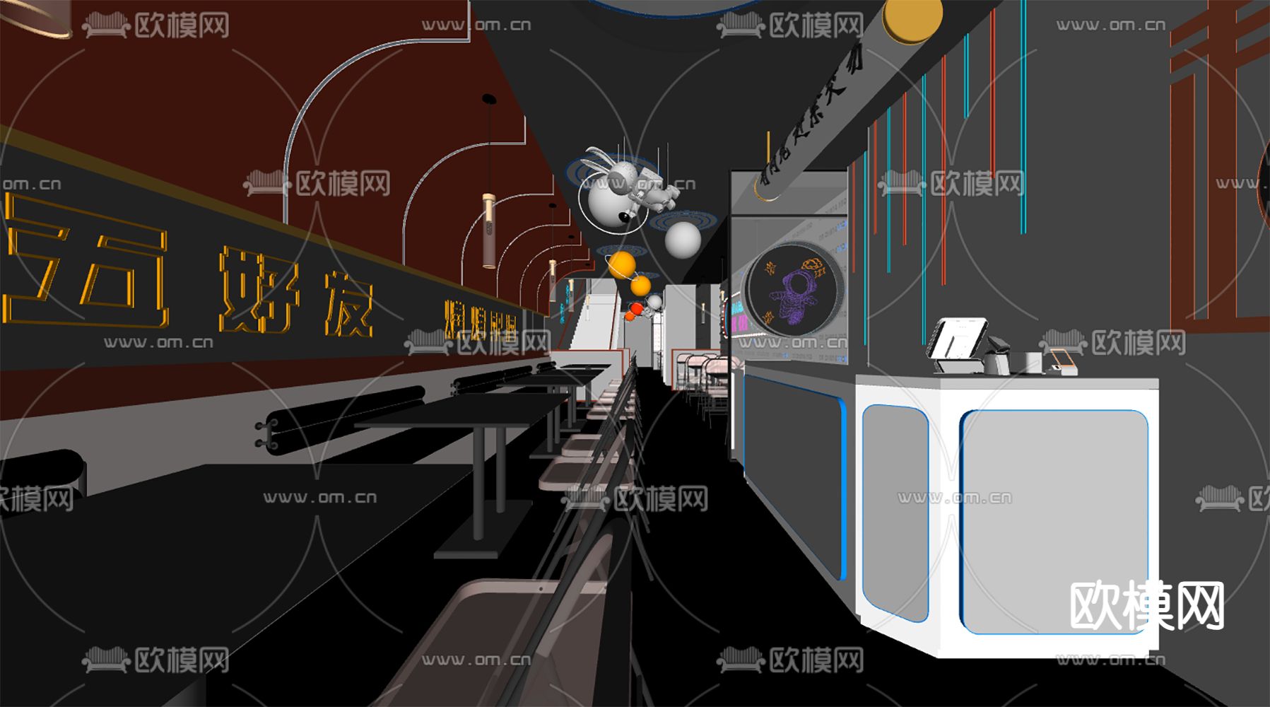 工业风烧烤店su模型下载（渲染图2）