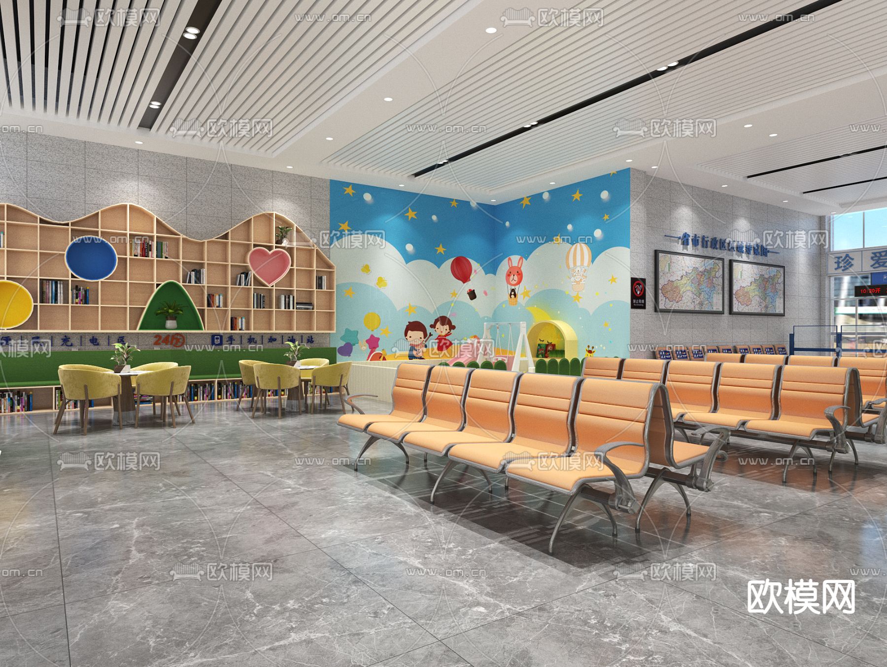汽车站 候车厅3d模型下载（渲染图2）