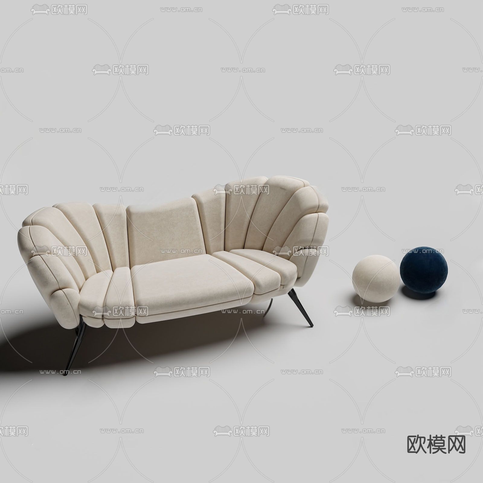 现代双人沙发su模型下载（渲染图1）