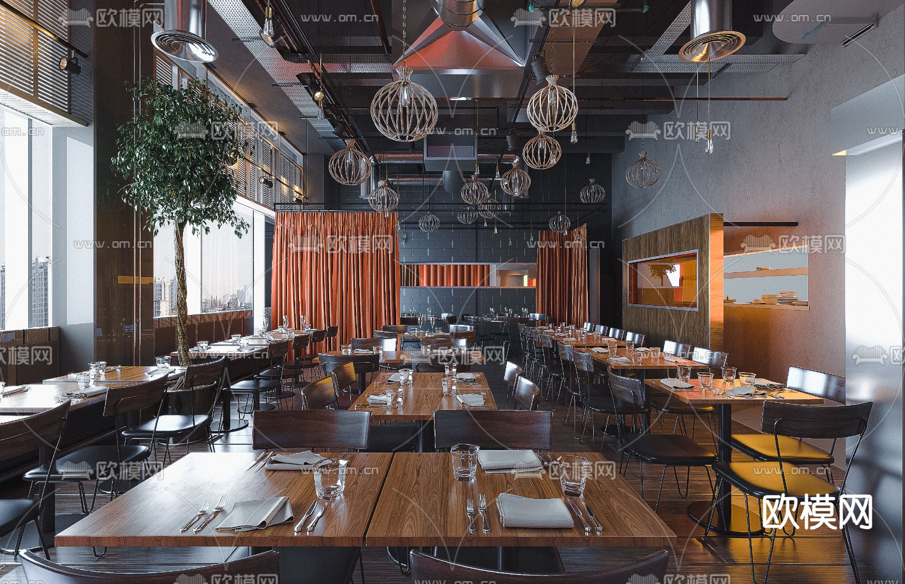 工业风餐厅su模型下载（渲染图1）