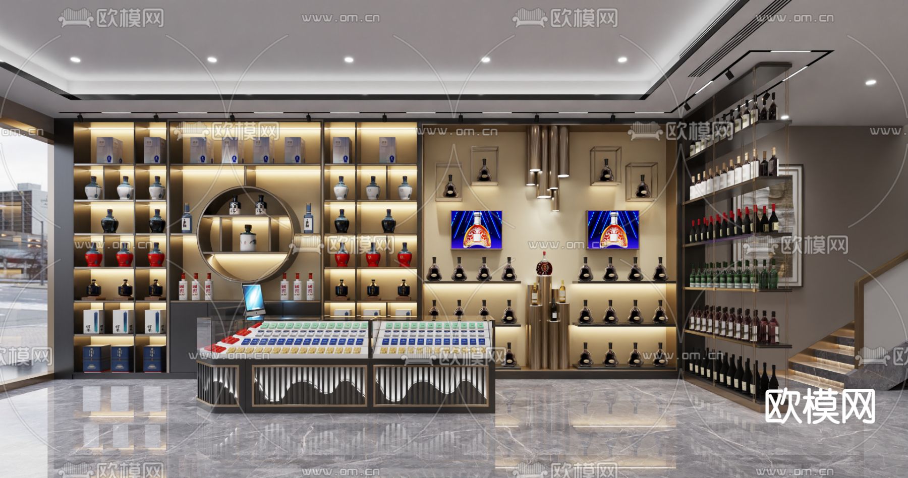 烟酒店3d模型下载（渲染图1）