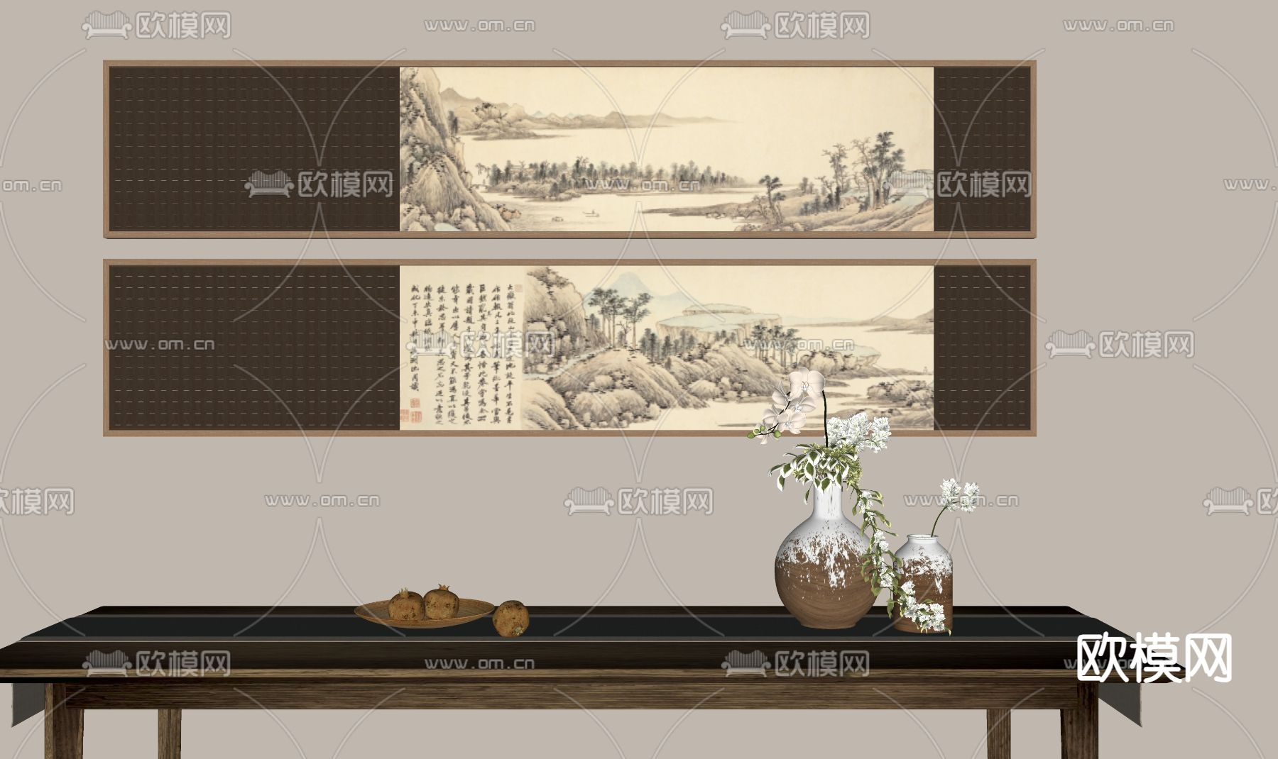 新中式装饰画su模型