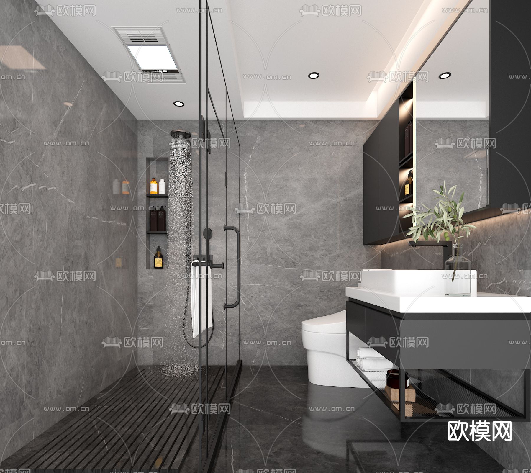 高级灰卫生间 浴室3d模型下载