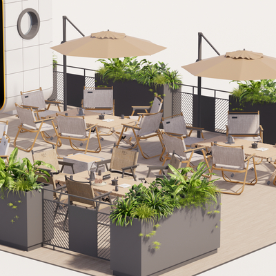  现代商业外摆 户外桌椅su模型 