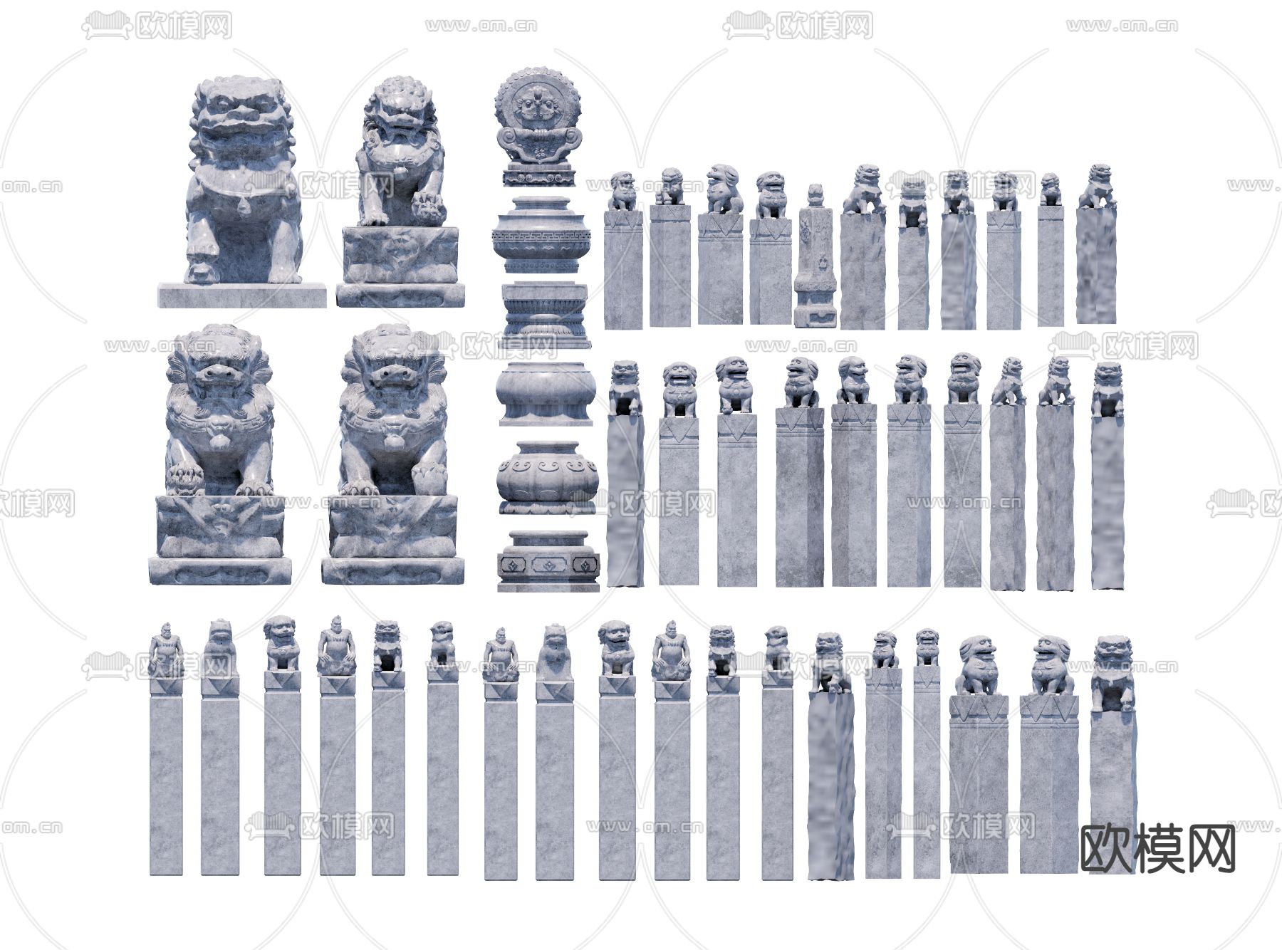 雕塑小品 抱鼓石 石狮子su模型