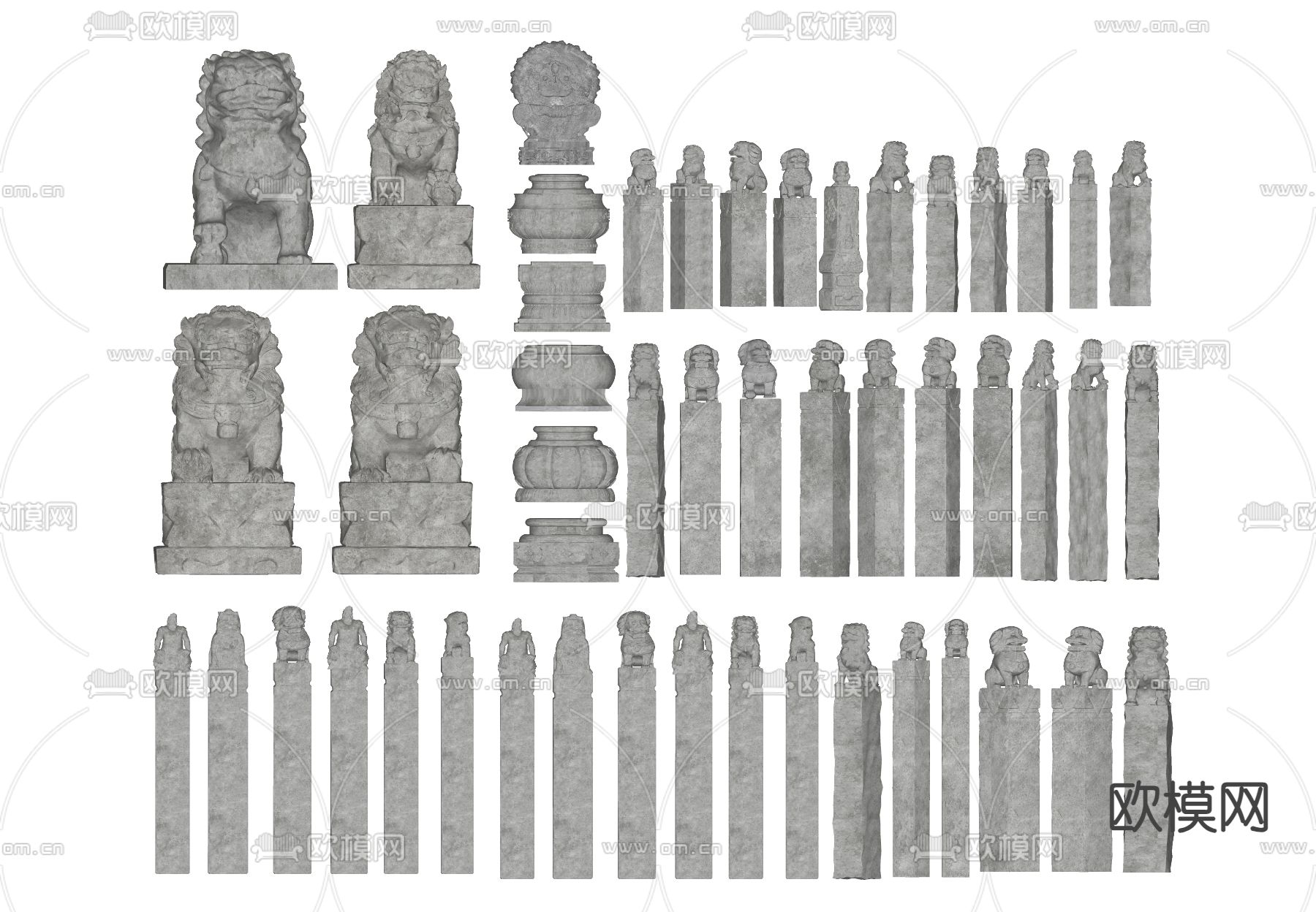 雕塑小品 抱鼓石 石狮子su模型