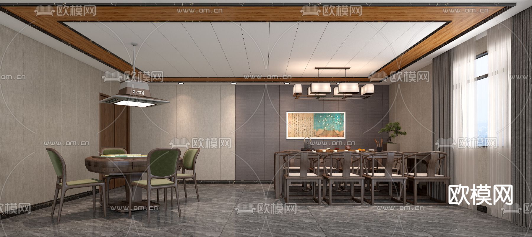 新中式休息室 娱乐室 麻将房3d模型下载