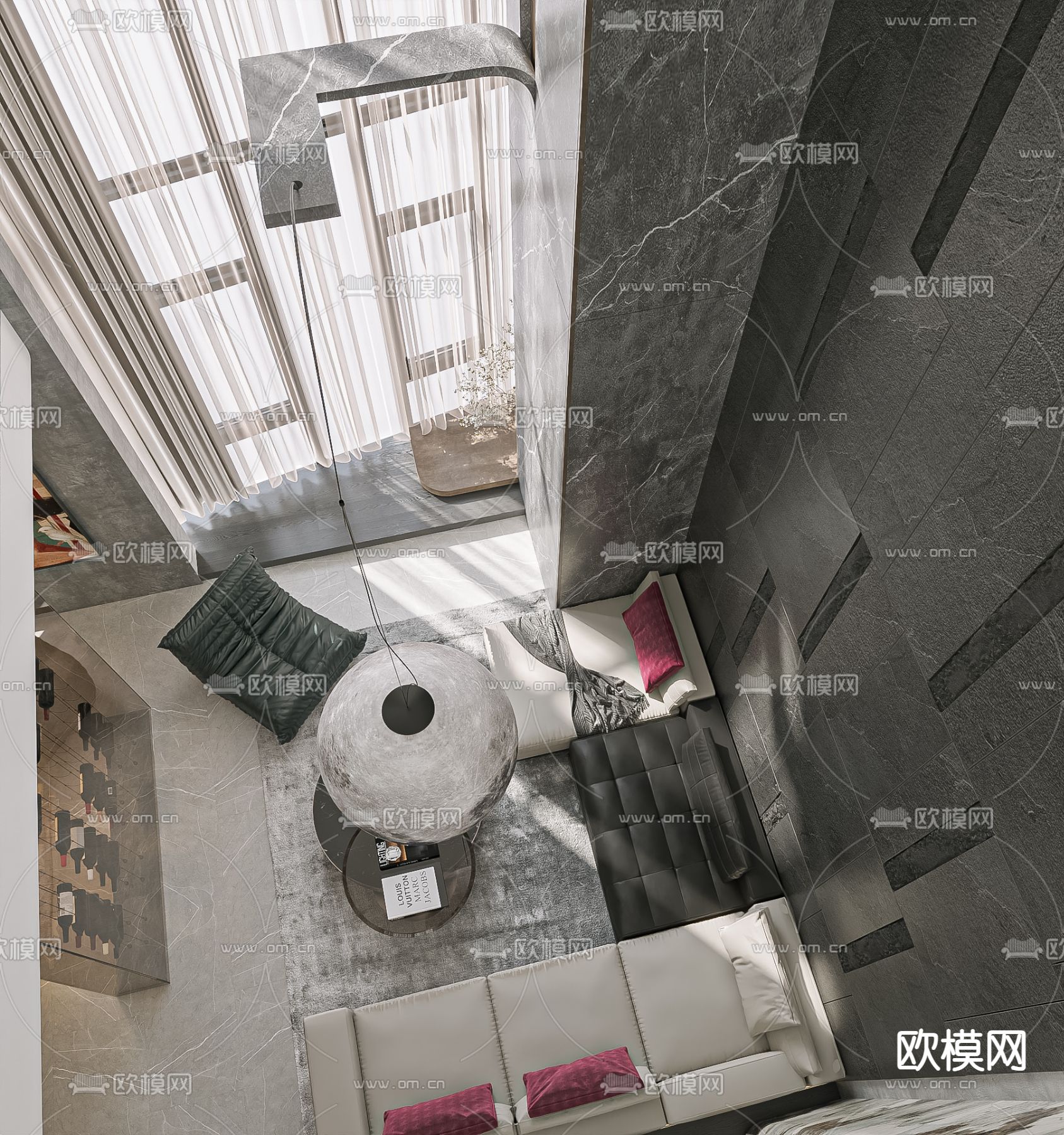 现代别墅客厅su模型下载（渲染图2）