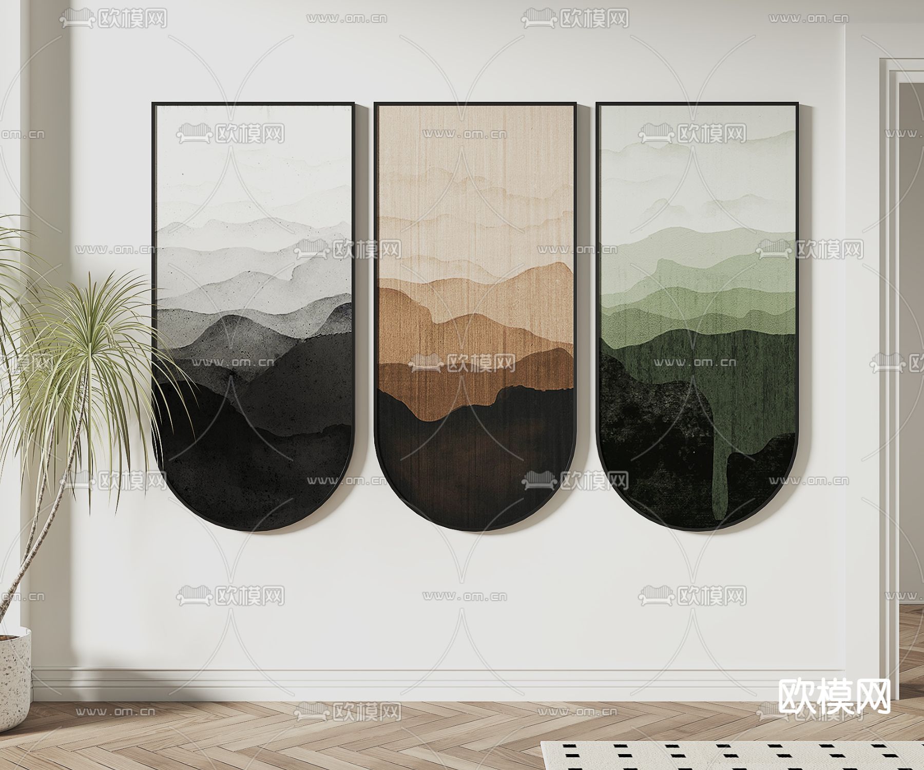 新中式装饰画 山水画 水墨画3d模型下载